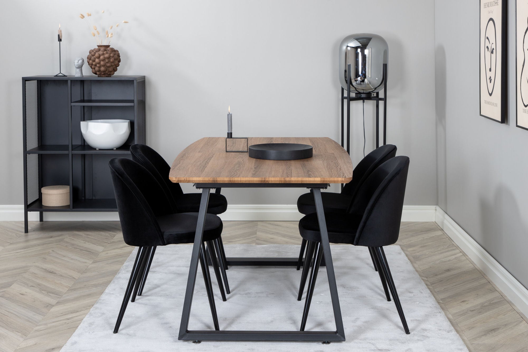 Venture Home Inca spisebord - 160/200*85*H75 - Oak / Black+Velvet Spisebordsstol - Black / Black_4