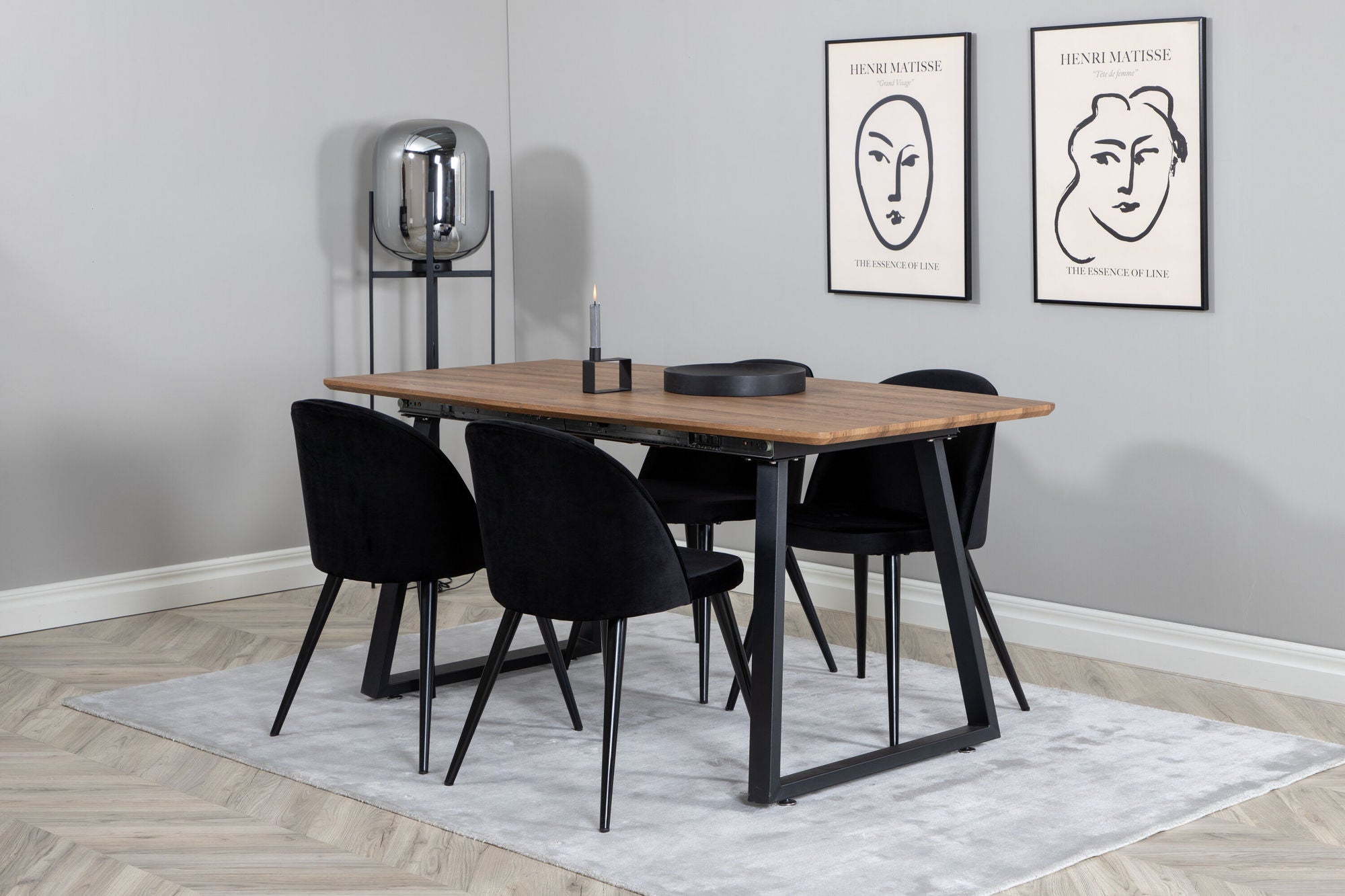 Venture Home Inca spisebord - 160/200*85*H75 - Oak / Black+Velvet Spisebordsstol - Black / Black_4