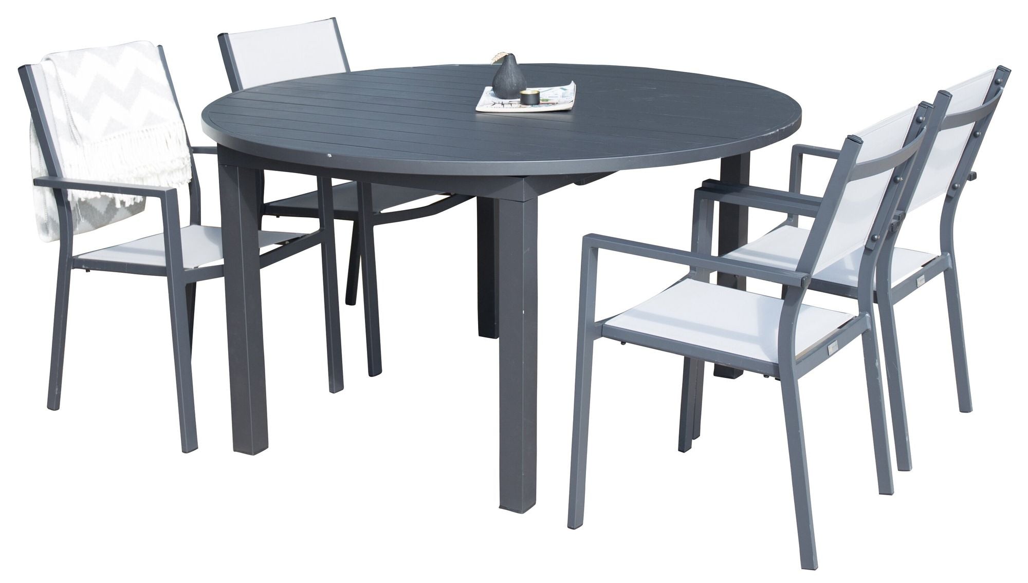 Venture Home Marbella matbord φ140*74 - Svart+Copacabana Karmstol ( stapelbar) Svart alu / gr