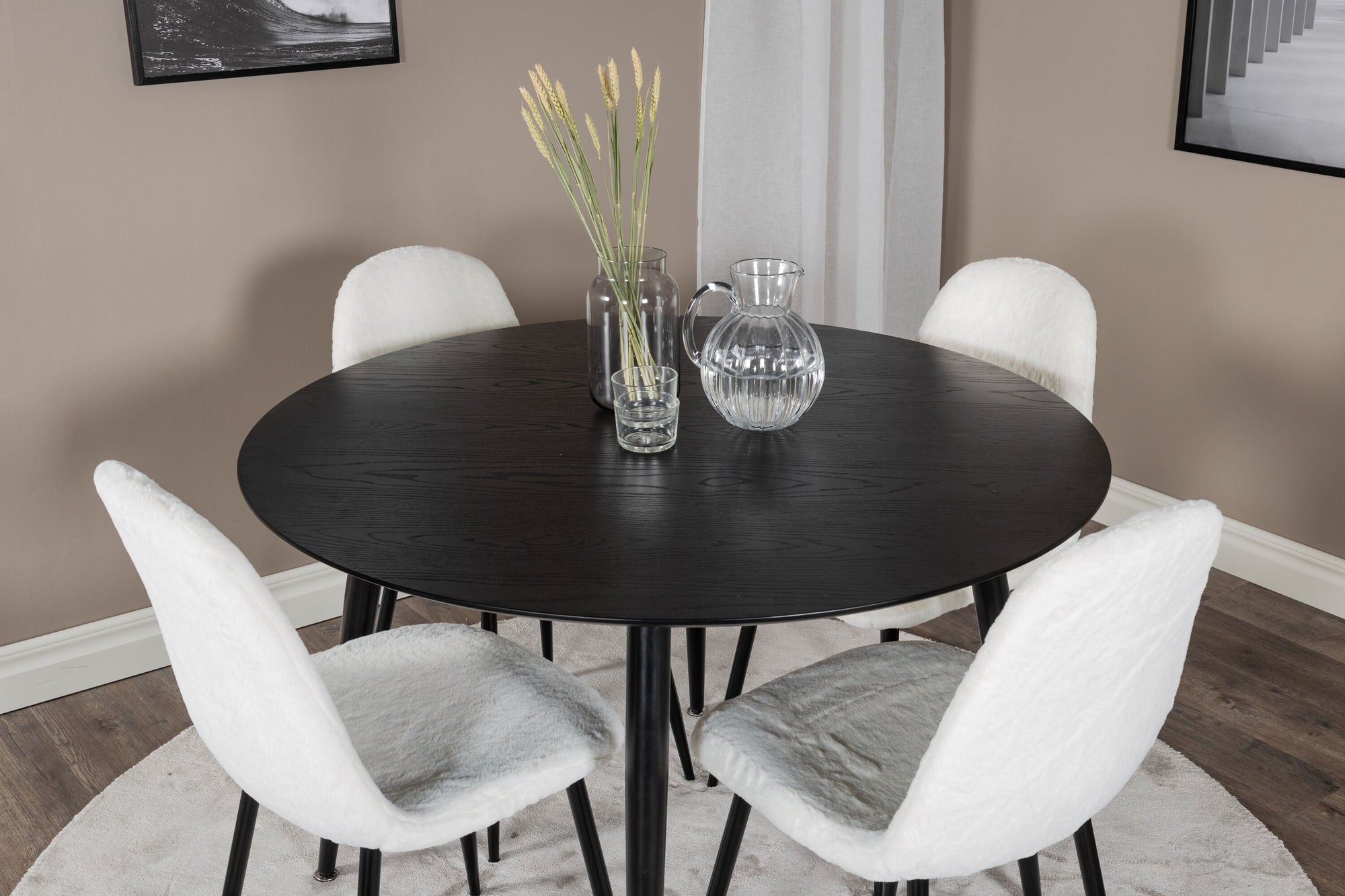 Venture Home Dipp spisebord - 115cm - Black Veneer / All black legs +Polar Fluff Dining C