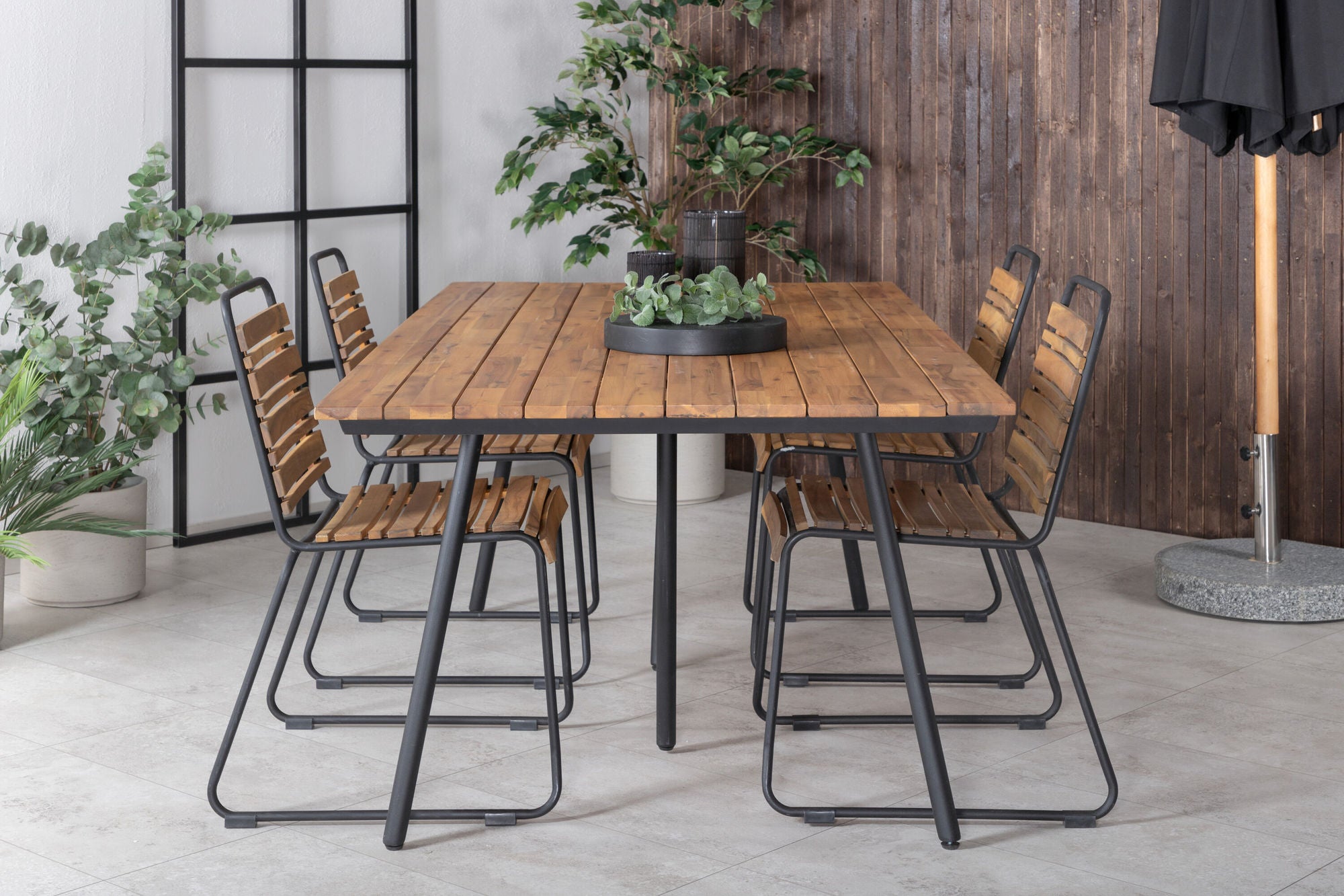 Venture Home Chan spisebord - Black Steel / Acacia (teak look) - 200cm+Bois Spisebordsstol - Black Alu / Acacia_4