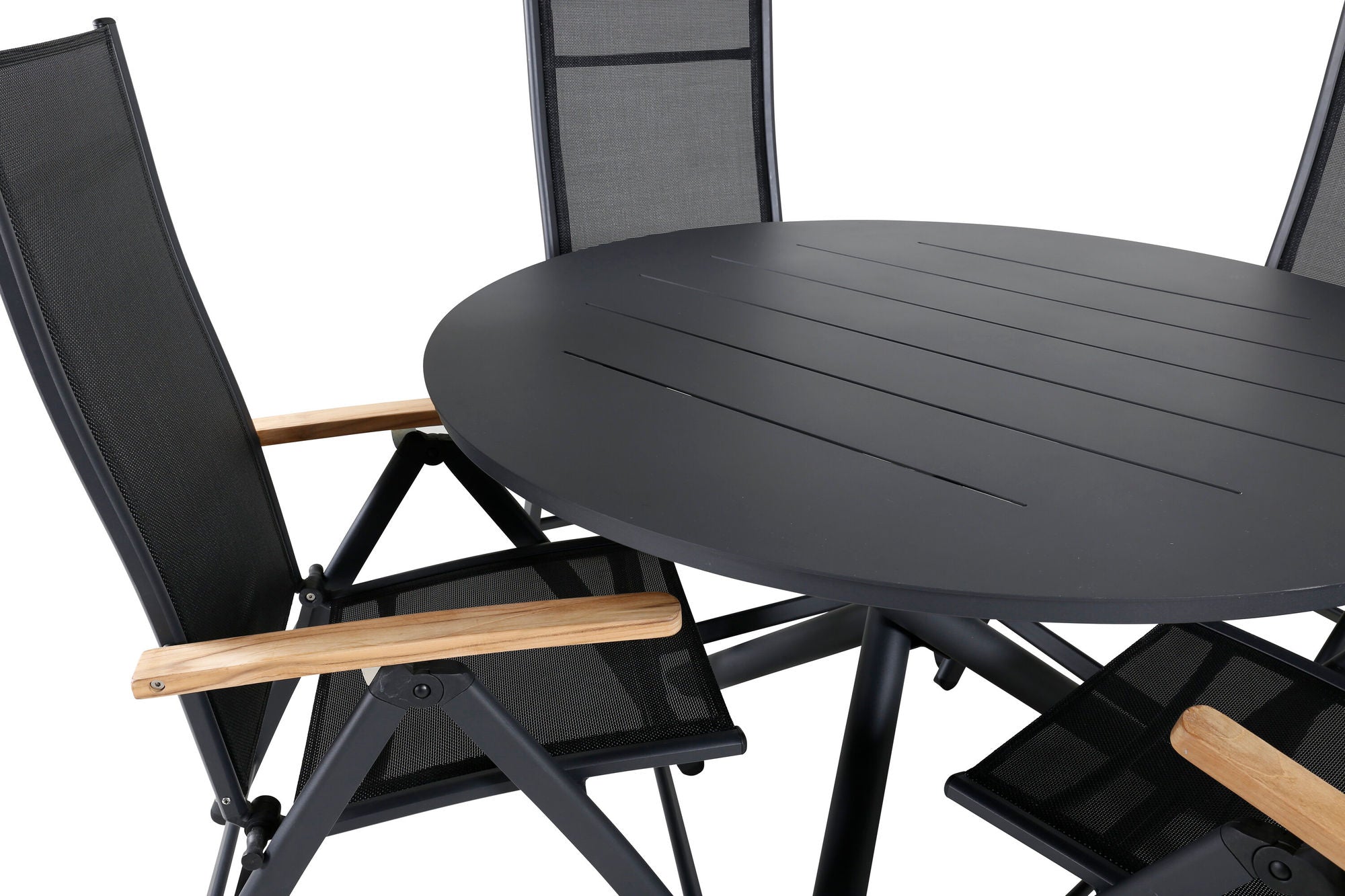 Venture Home Alma spisebord - Black Alu - ø120cm+Panama Light 5-pos stol Black / Black and teak_4