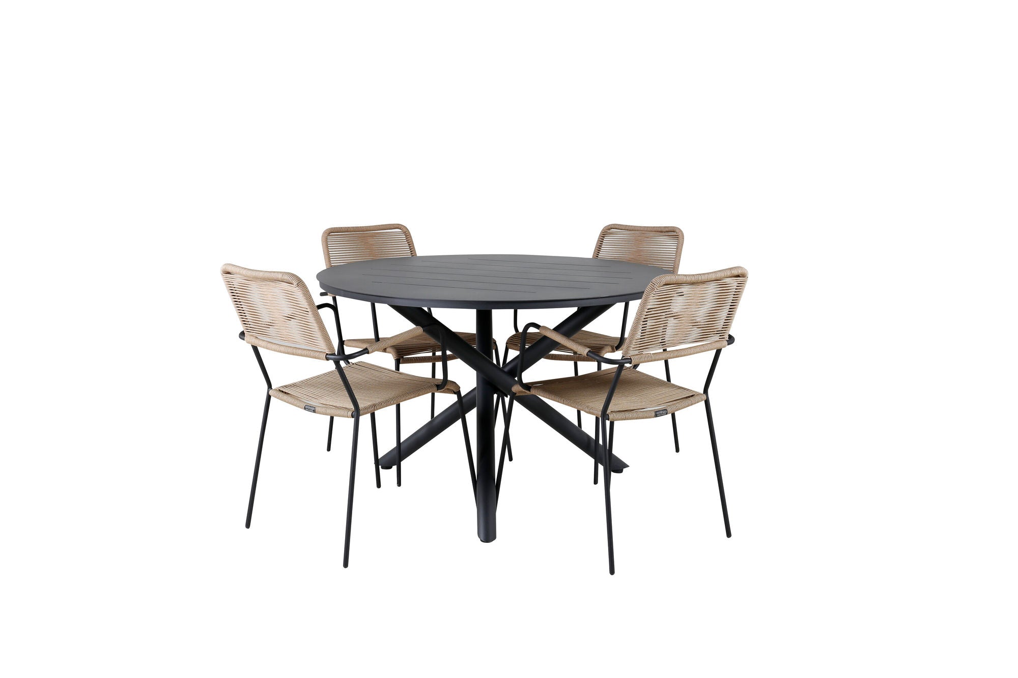 Venture Home Alma spisebord - Black Alu - ø120cm+Lindos - Armchair - Black Alu / Latte Rope_4