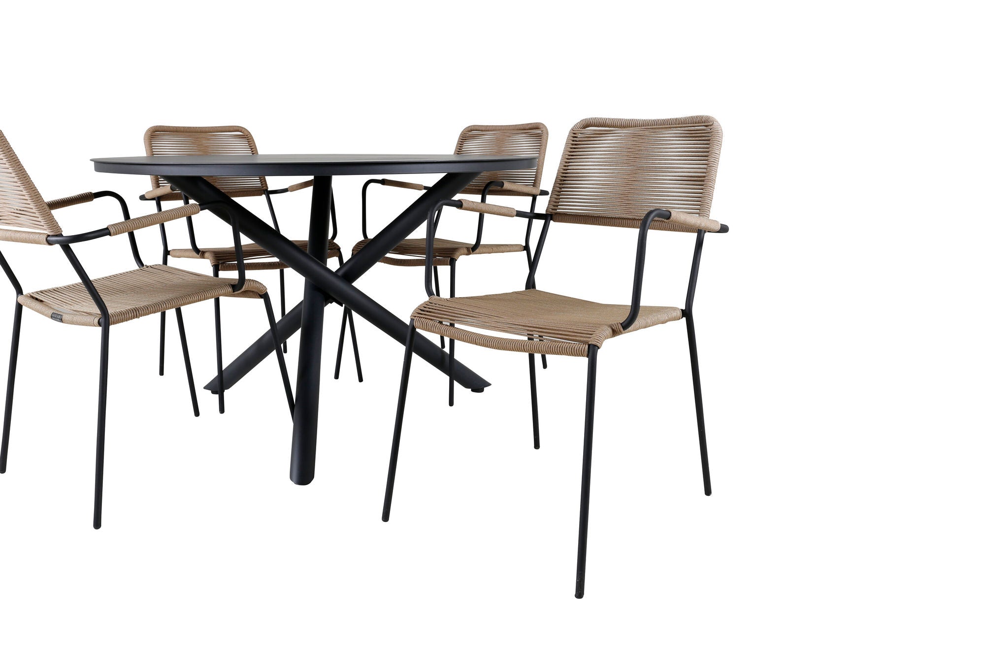 Venture Home Alma spisebord - Black Alu - ø120cm+Lindos - Armchair - Black Alu / Latte Rope_4