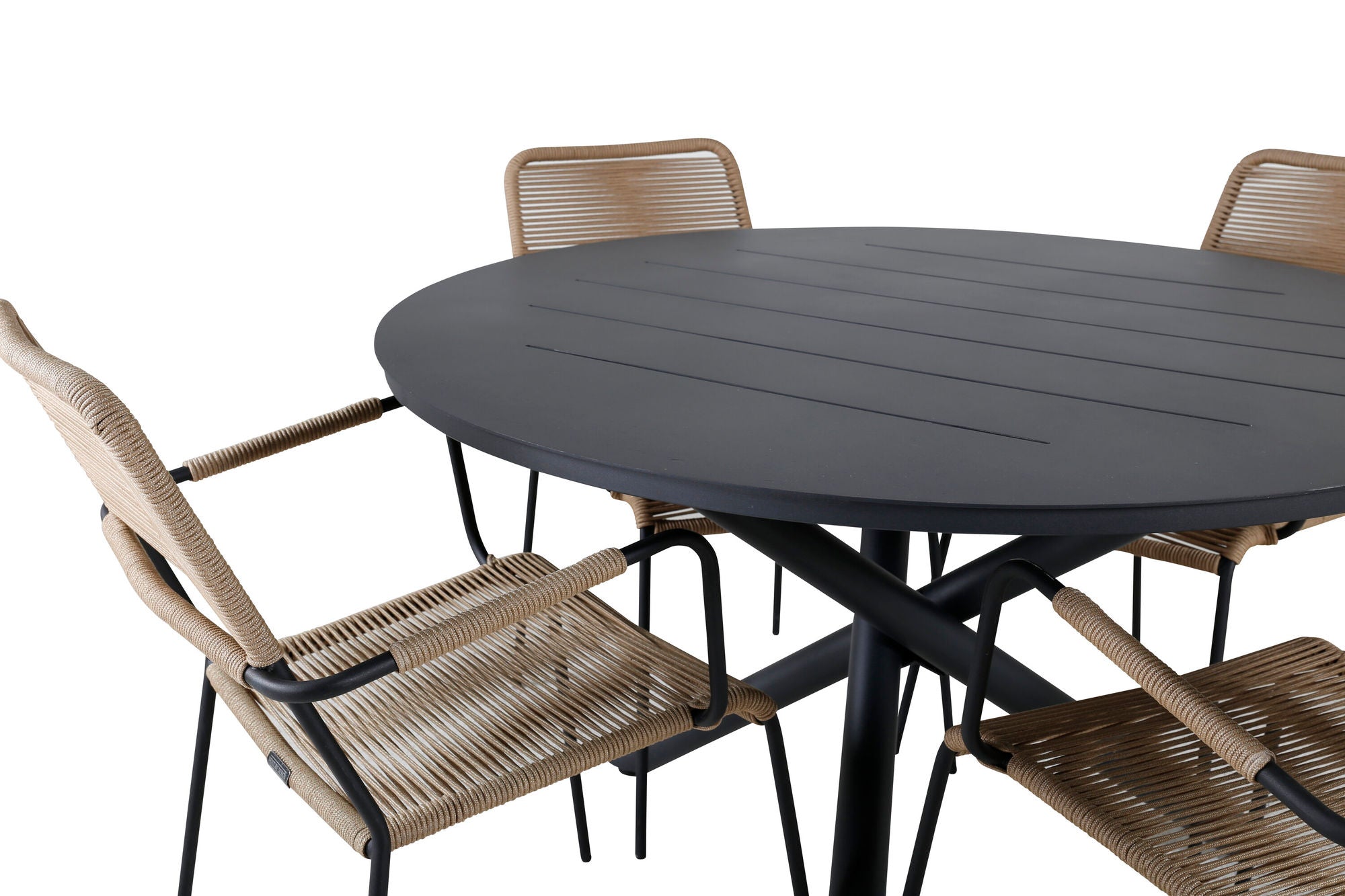 Venture Home Alma spisebord - Black Alu - ø120cm+Lindos - Armchair - Black Alu / Latte Rope_4