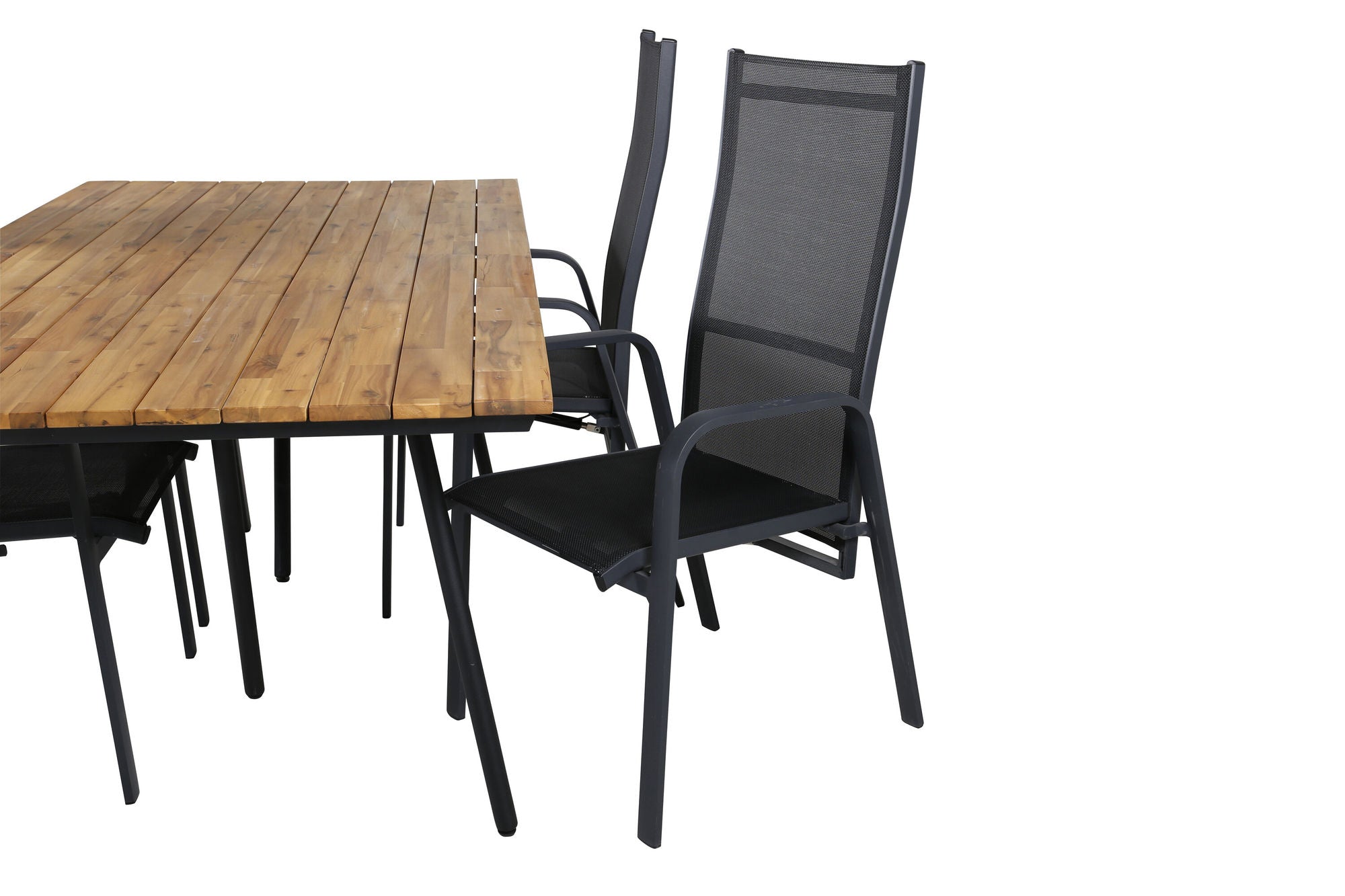 Venture Home Chan spisebord - Black Steel / Acacia (teak look) - 200cm+Copacabana Recliner stol - Black/Black_4