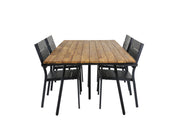 Venture Home Chan spisebord - Black Steel / Acacia (teak look) - 200cm+Levels stol (stackable) - Black Alu / Black Aintwood_4