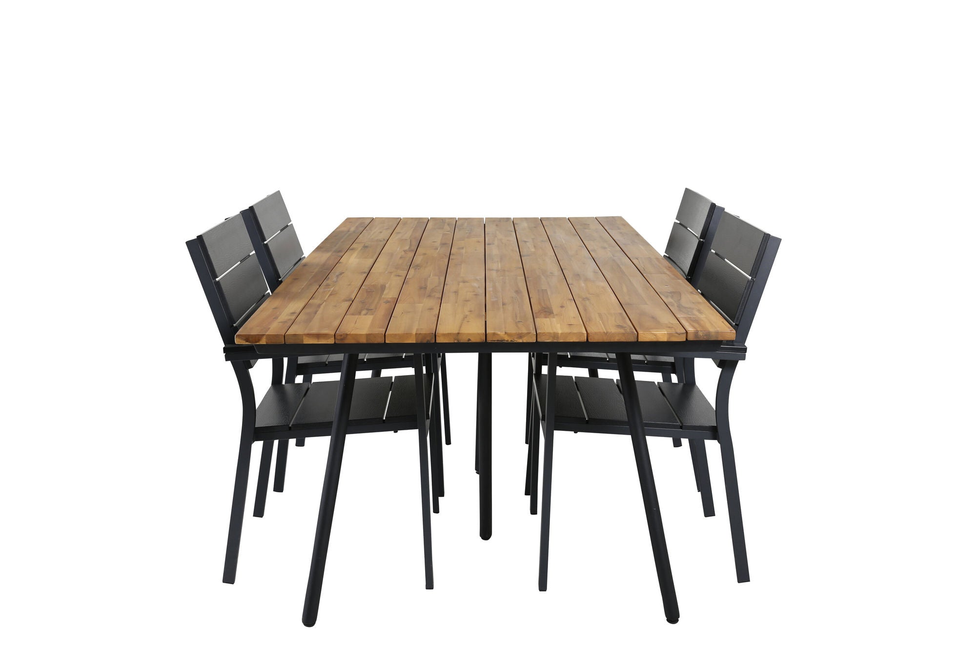 Venture Home Chan spisebord - Black Steel / Acacia (teak look) - 200cm+Levels stol (stackable) - Black Alu / Black Aintwood_4