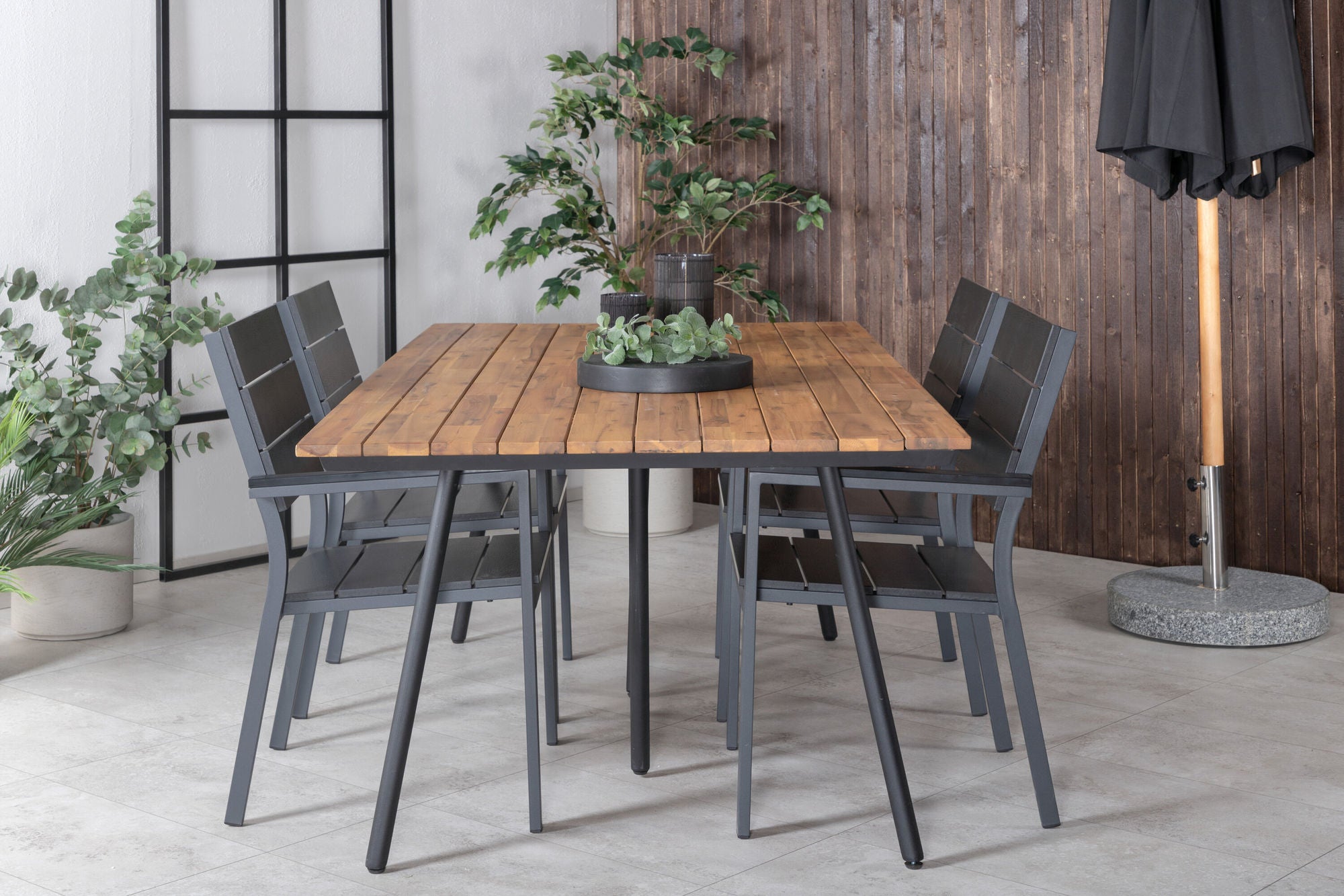 Venture Home Chan spisebord - Black Steel / Acacia (teak look) - 200cm+Levels stol (stackable) - Black Alu / Black Aintwood_4