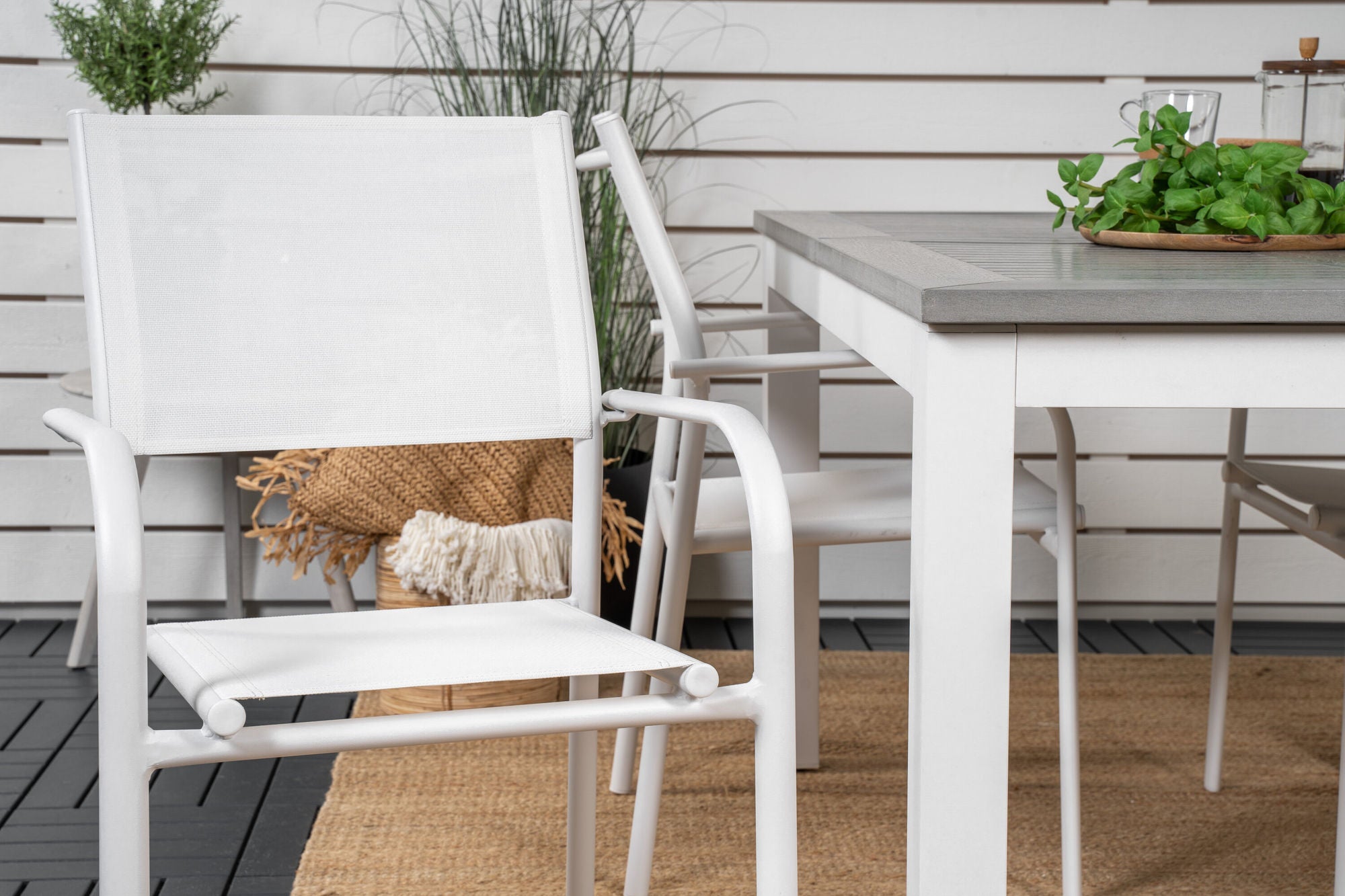 Venture Home Albany spisebord 152/210*90 - White Alu / Grey Aintwood+Santorini Arm stol (Stackable) - White Alu / White Textilene_4