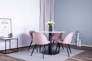 Venture Home Estelle runt Matbord - Svart / Vit marmor - ø106*H75+Velvet matstol - Manchester