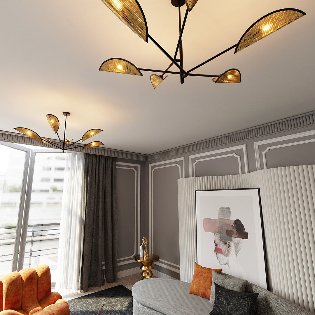 VENE 6 SORT/RATTAN Loftlampe