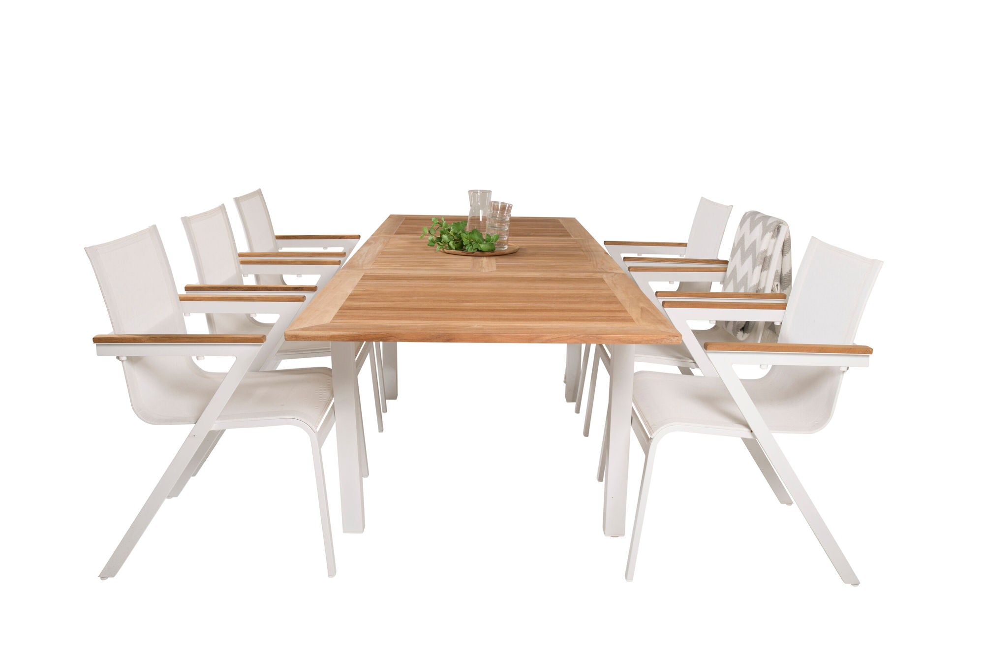 Venture Home Panama spisebord 160/240*90 - White Alu / Teak+Mexico Arm stol (stackable) - White / Teak _6