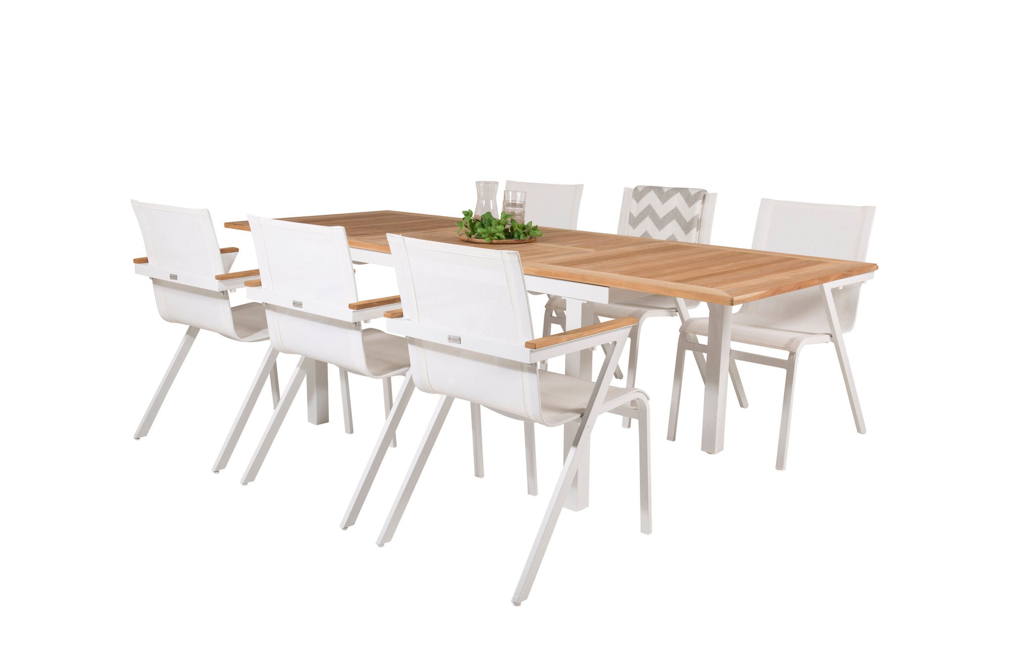 Venture Home Panama spisebord 160/240*90 - White Alu / Teak+Mexico Arm stol (stackable) - White / Teak _6