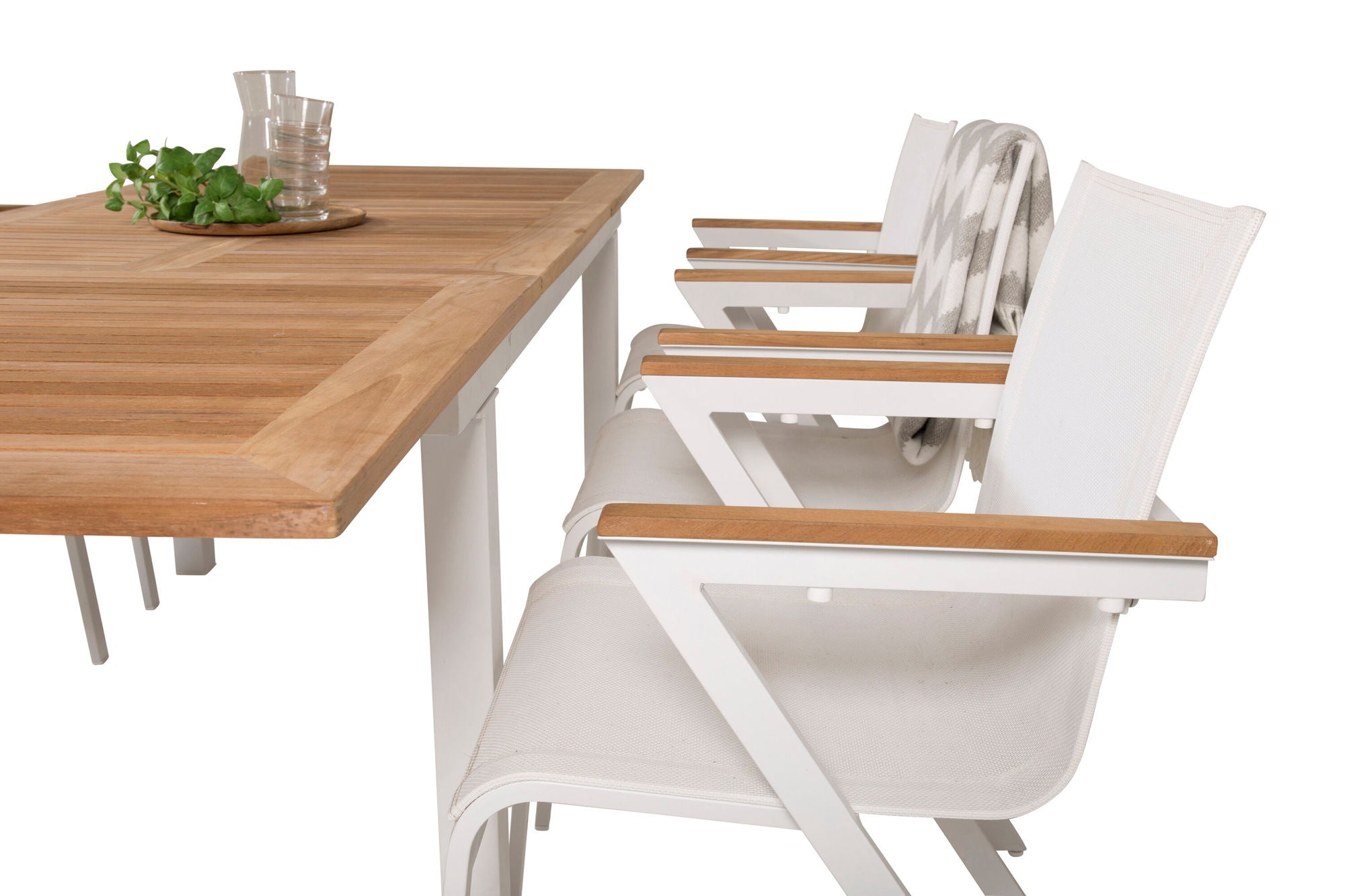 Venture Home Panama spisebord 160/240*90 - White Alu / Teak+Mexico Arm stol (stackable) - White / Teak _6