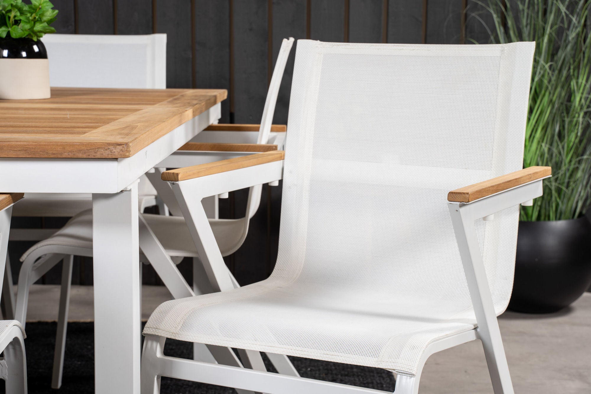 Venture Home Panama spisebord 160/240*90 - White Alu / Teak+Mexico Arm stol (stackable) - White / Teak _6