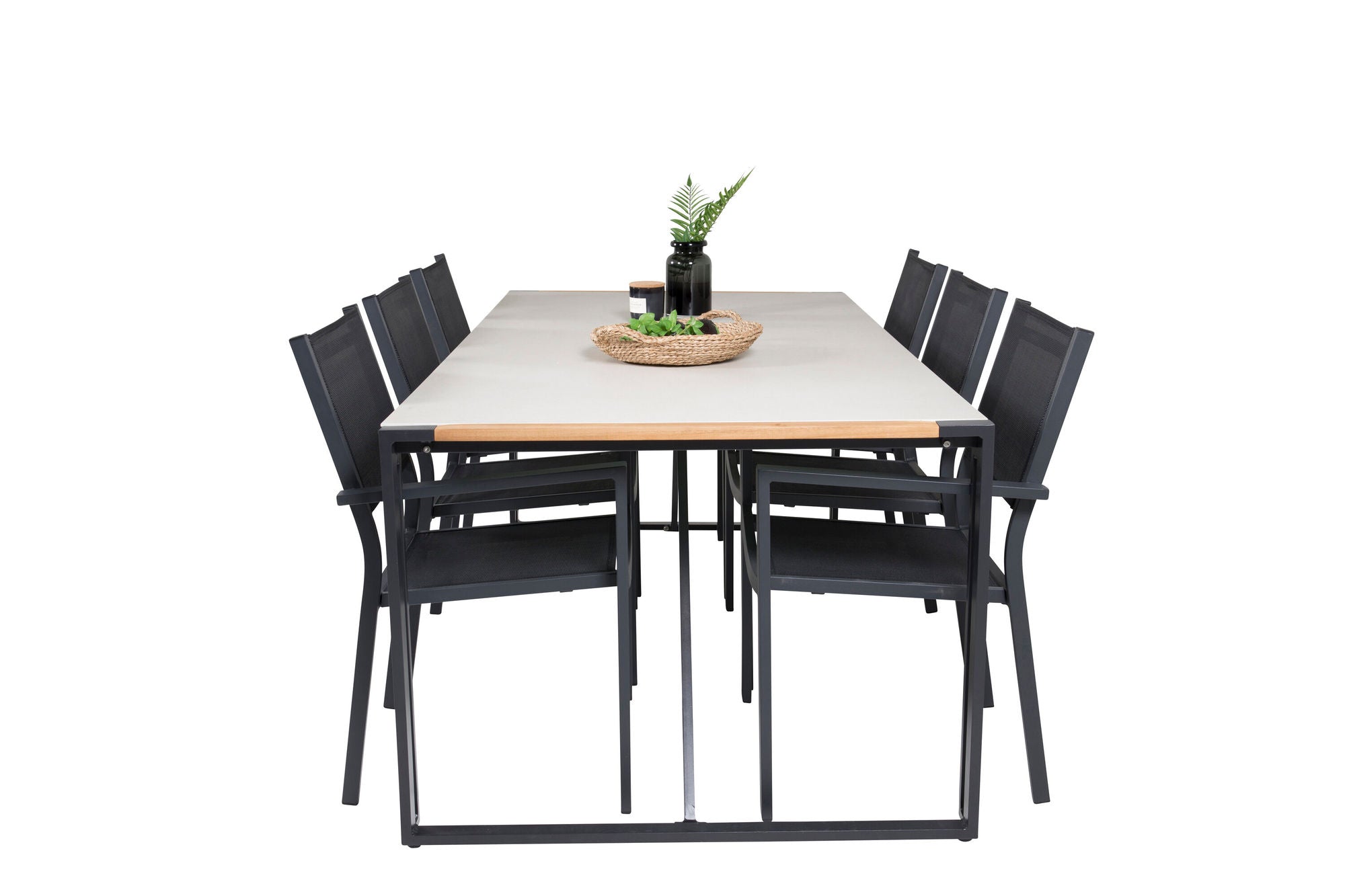 Venture Home Texas spisebord 200*100 - Black Alu / Teak / Grey Spray stone+Copacabana Arm