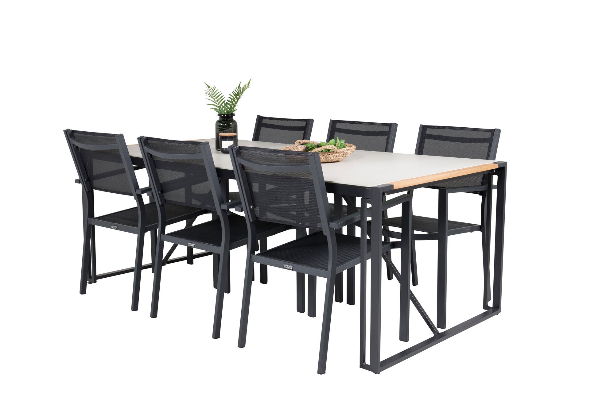 Venture Home Texas spisebord 200*100 - Black Alu / Teak / Grey Spray stone+Copacabana Arm