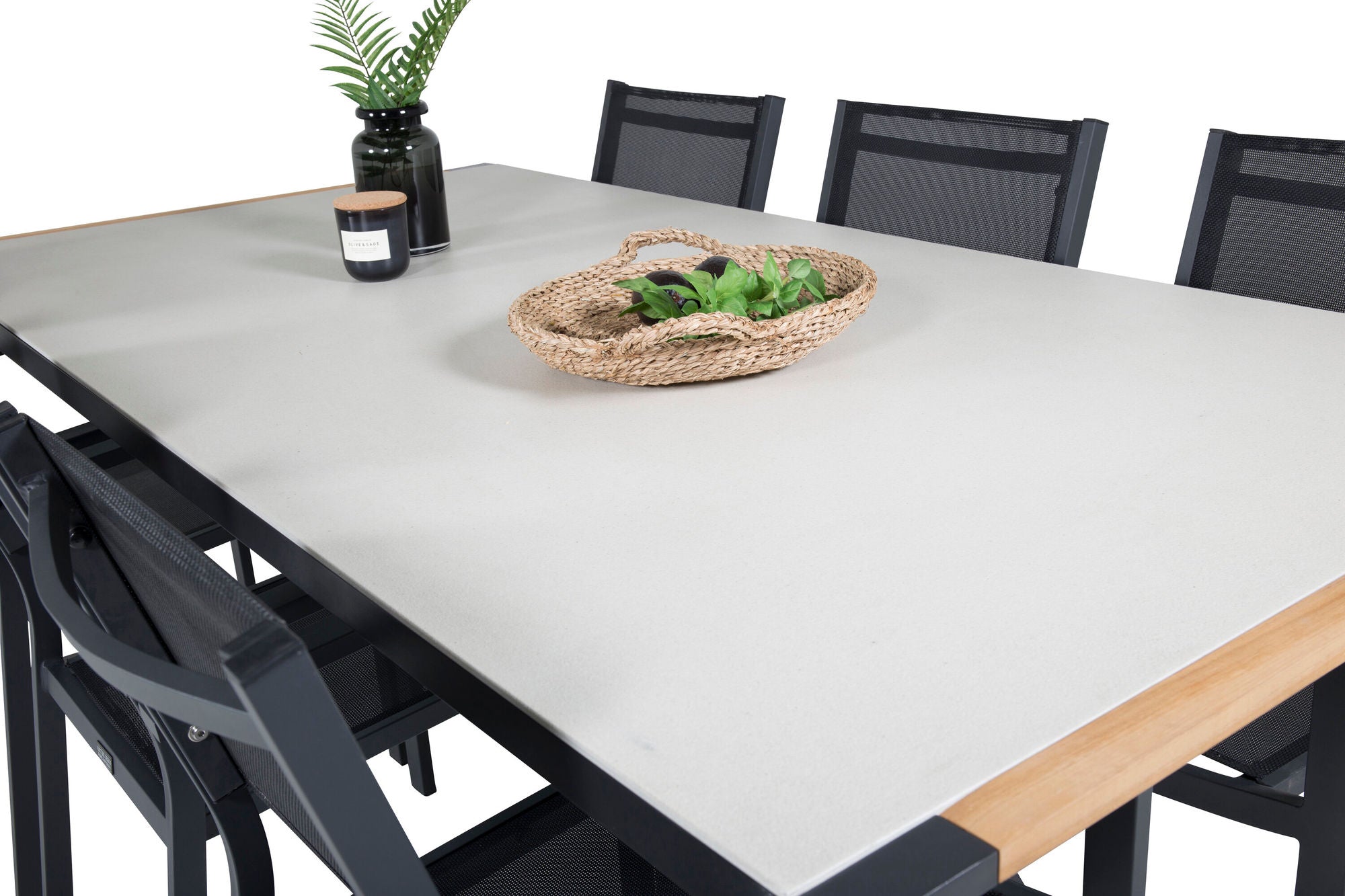 Venture Home Texas spisebord 200*100 - Black Alu / Teak / Grey Spray stone+Copacabana Arm