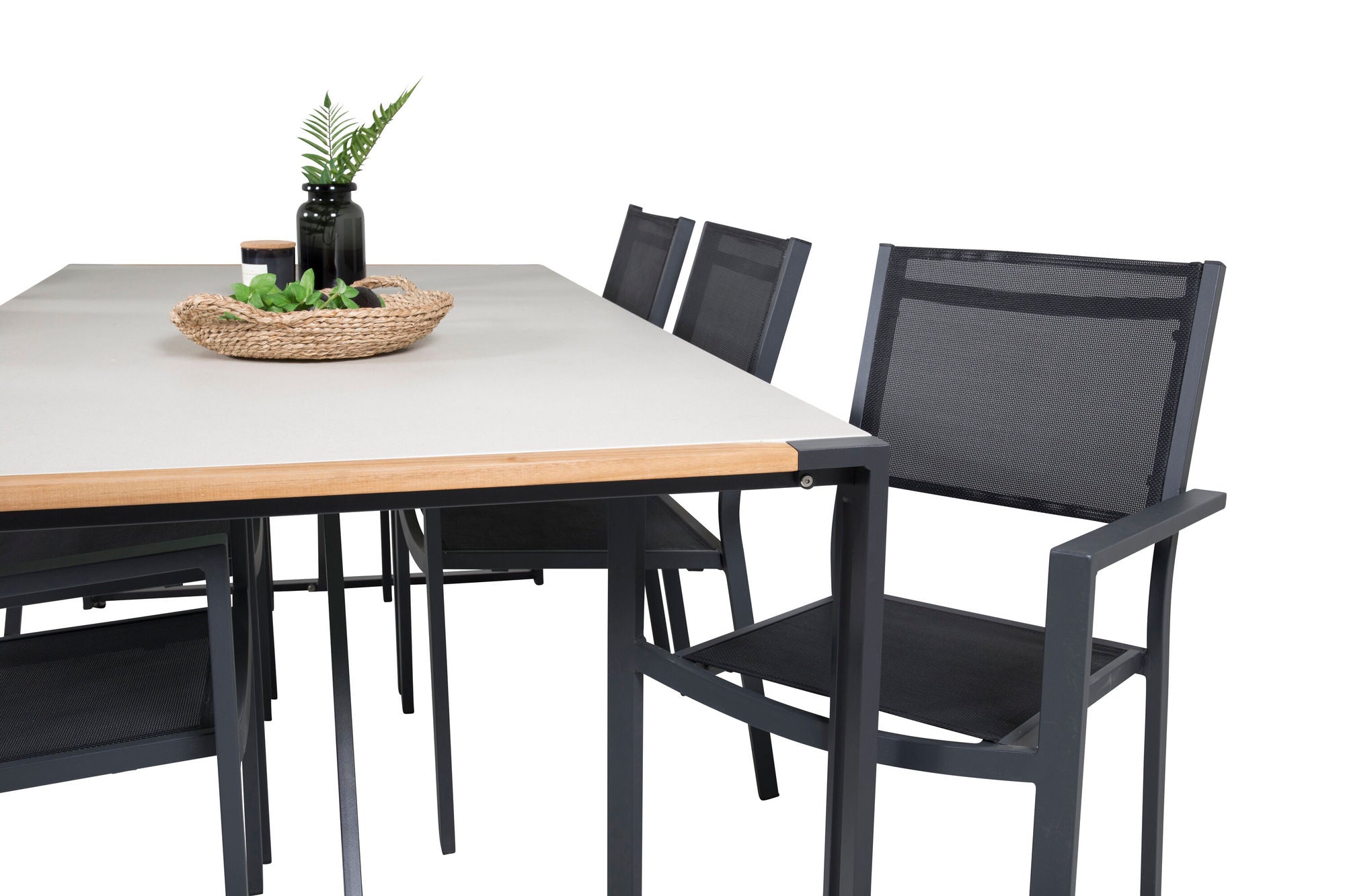Venture Home Texas spisebord 200*100 - Black Alu / Teak / Grey Spray stone+Copacabana Arm
