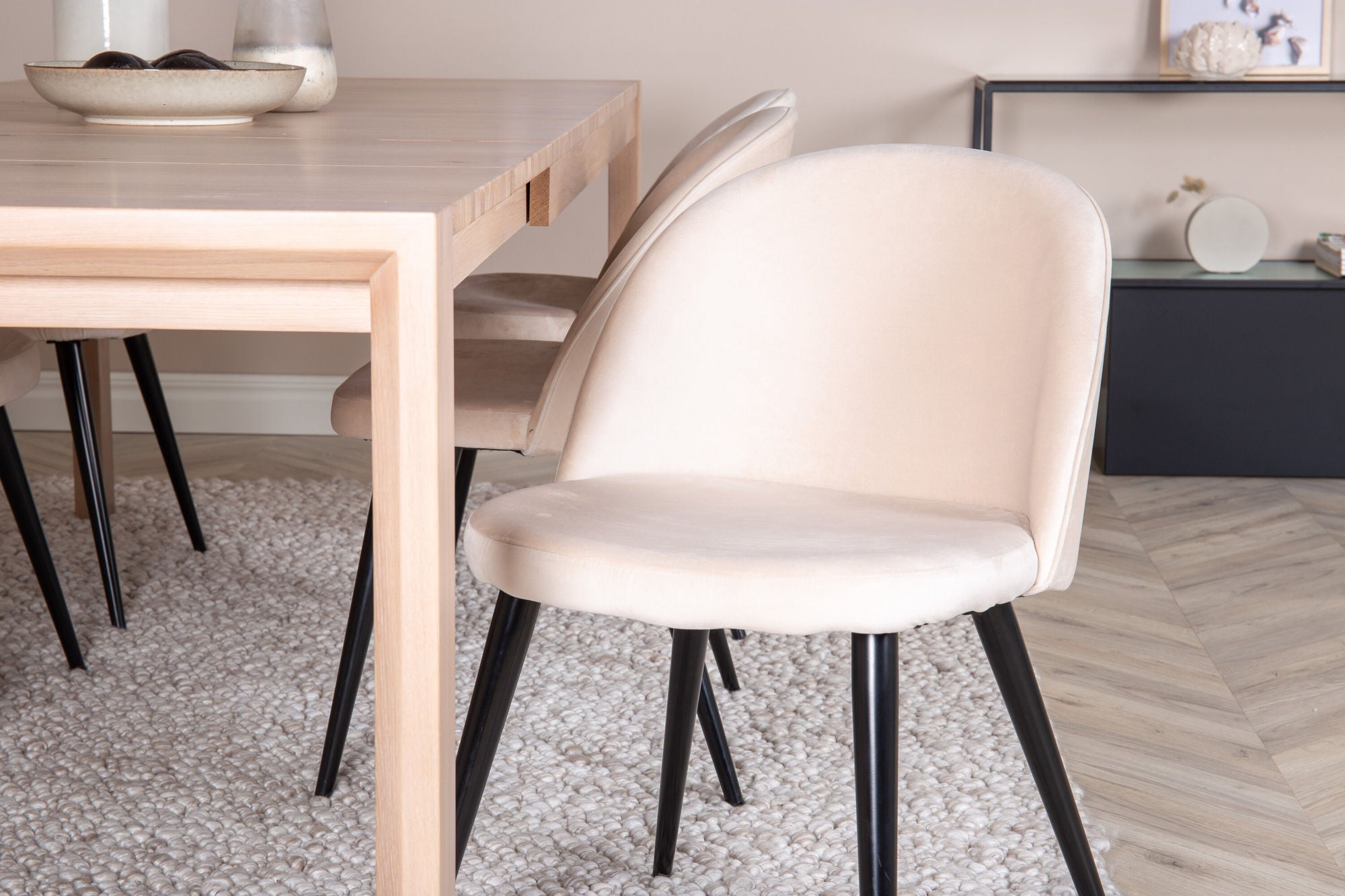 Venture Home Slider Extention bord - White Wash - 170+40+40cm +Velvet Spisebordsstol - Beige