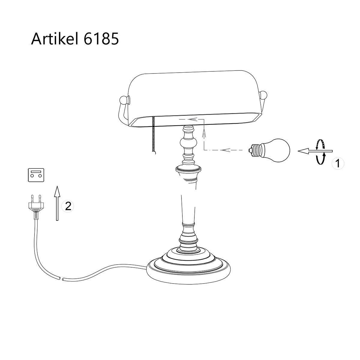 Bordlampe Ancilla 6185BR bronzefarvet notarlampe med trækafbryder