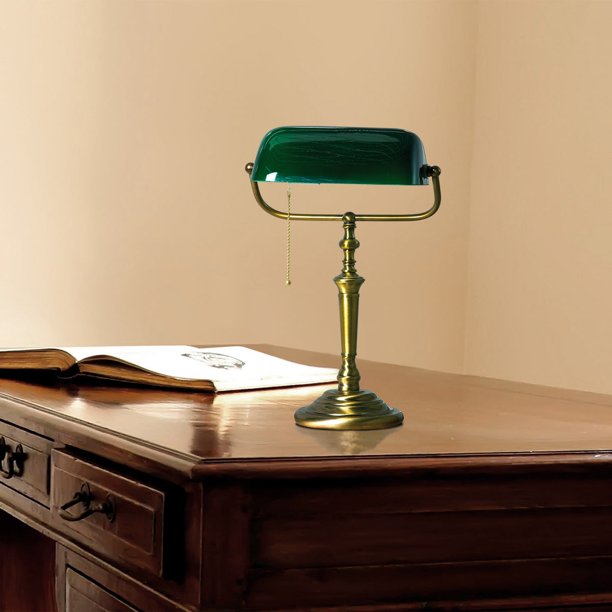 Bordlampe Ancilla 6185BR bronzefarvet notarlampe med trækafbryder