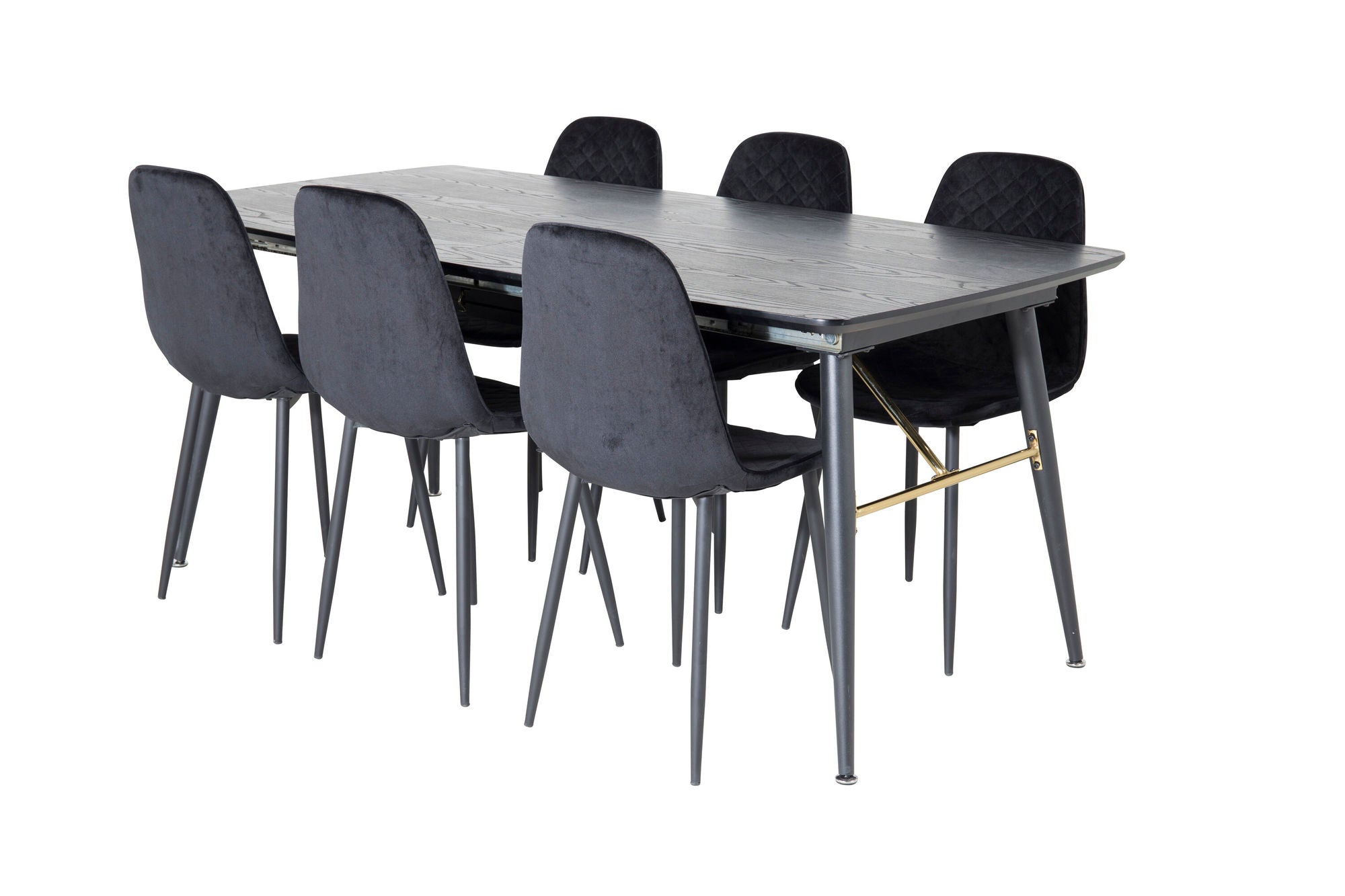 Venture Home Gold Extention bord - 180/220*85*H76 Black Veneer - Black legs - Brass details+Polar Diamond Spisebordsstol - Black Legs - Black Velvet_6