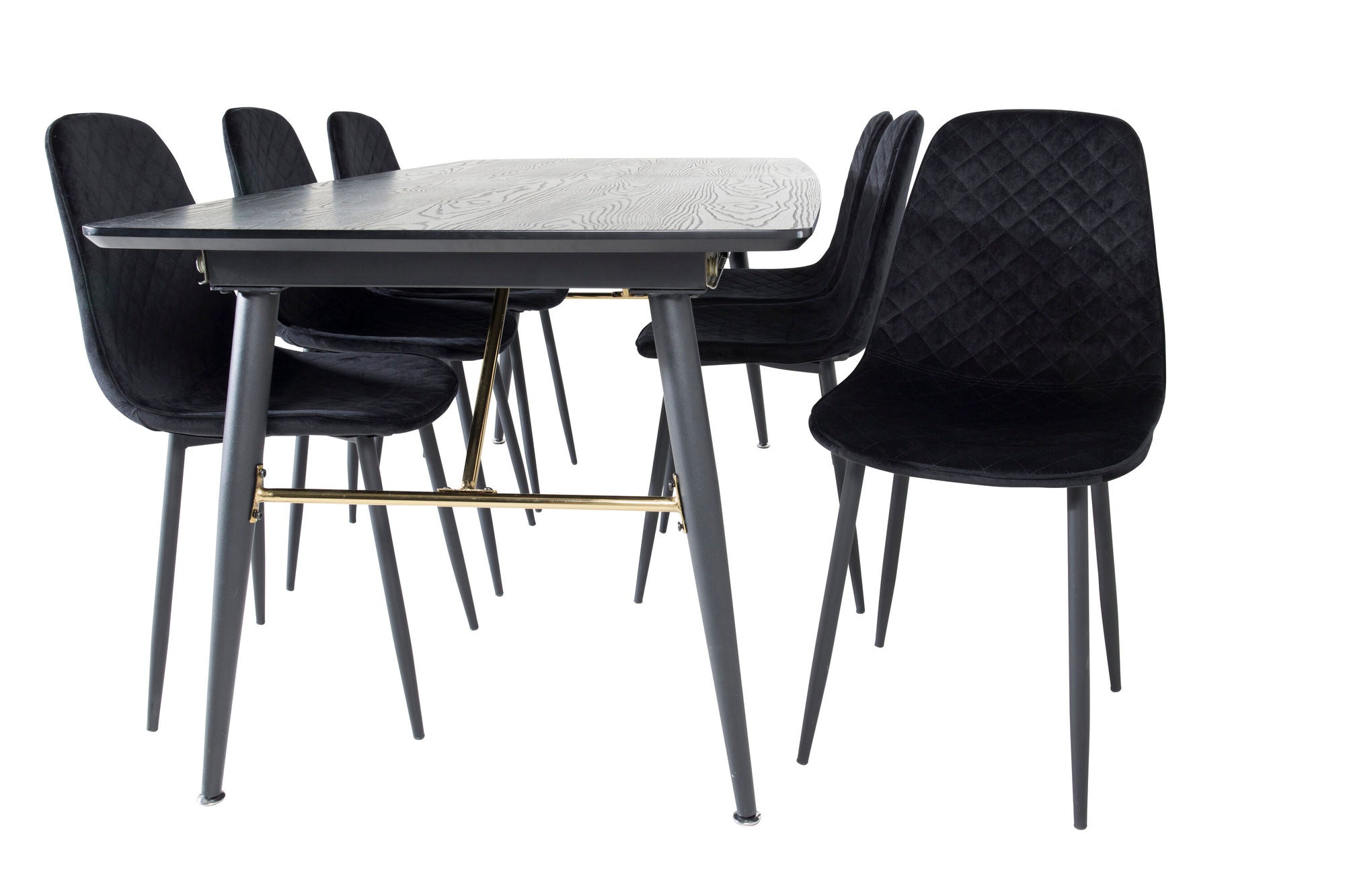 Venture Home Gold Extention bord - 180/220*85*H76 Black Veneer - Black legs - Brass details+Polar Diamond Spisebordsstol - Black Legs - Black Velvet_6