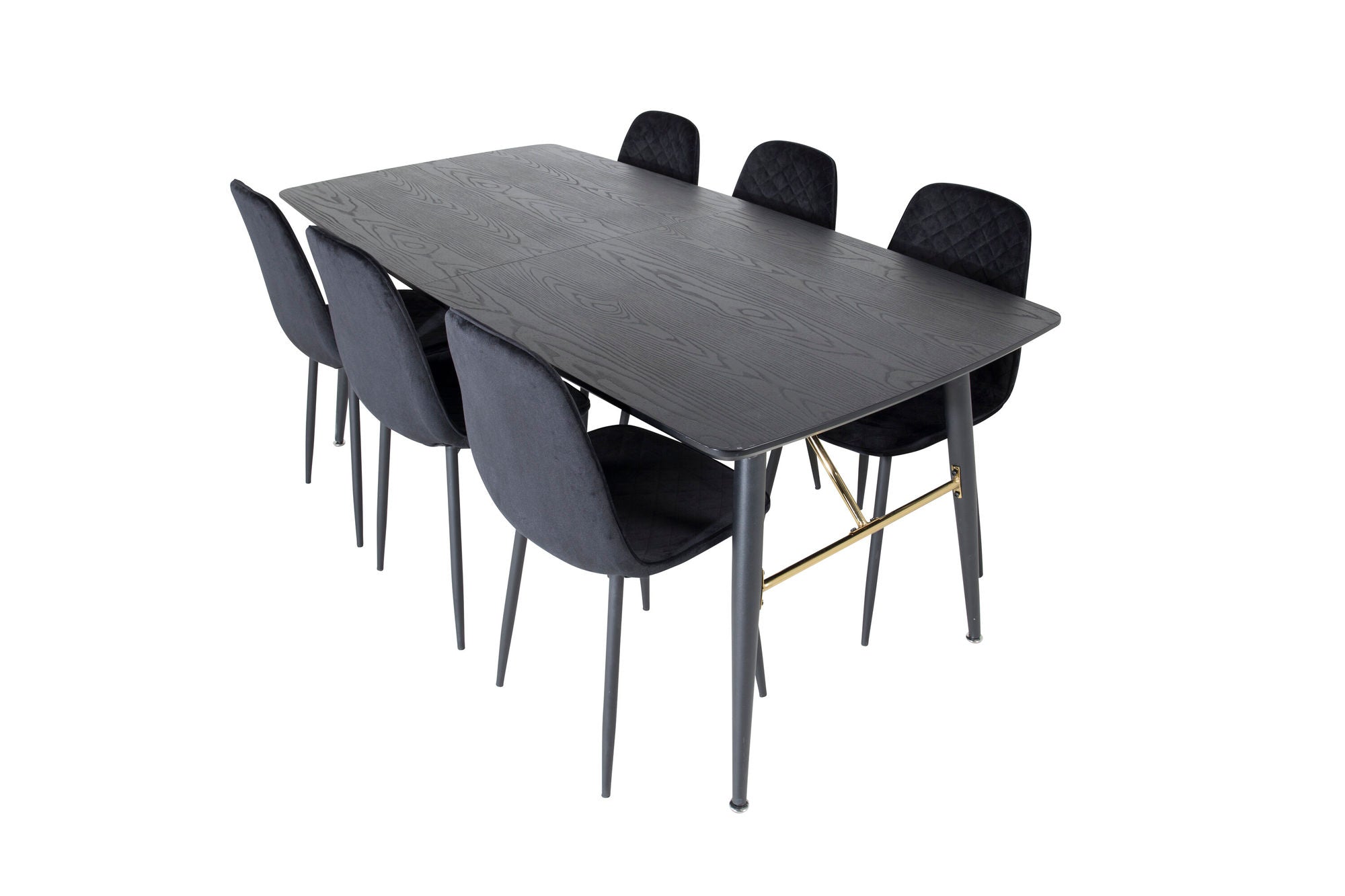 Venture Home Gold Extention bord - 180/220*85*H76 Black Veneer - Black legs - Brass details+Polar Diamond Spisebordsstol - Black Legs - Black Velvet_6
