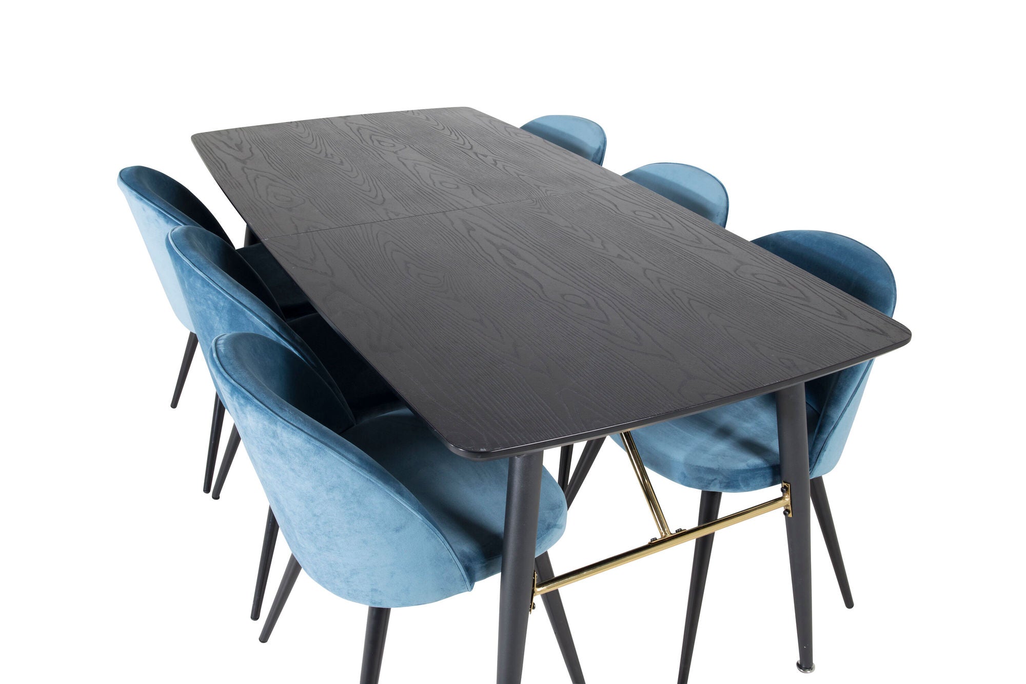 Venture Home Gold Extention bord - 180/220*85*H76 Black Veneer - Black legs - Brass details+Velvet Spisebordsstol - Blue / Black_6