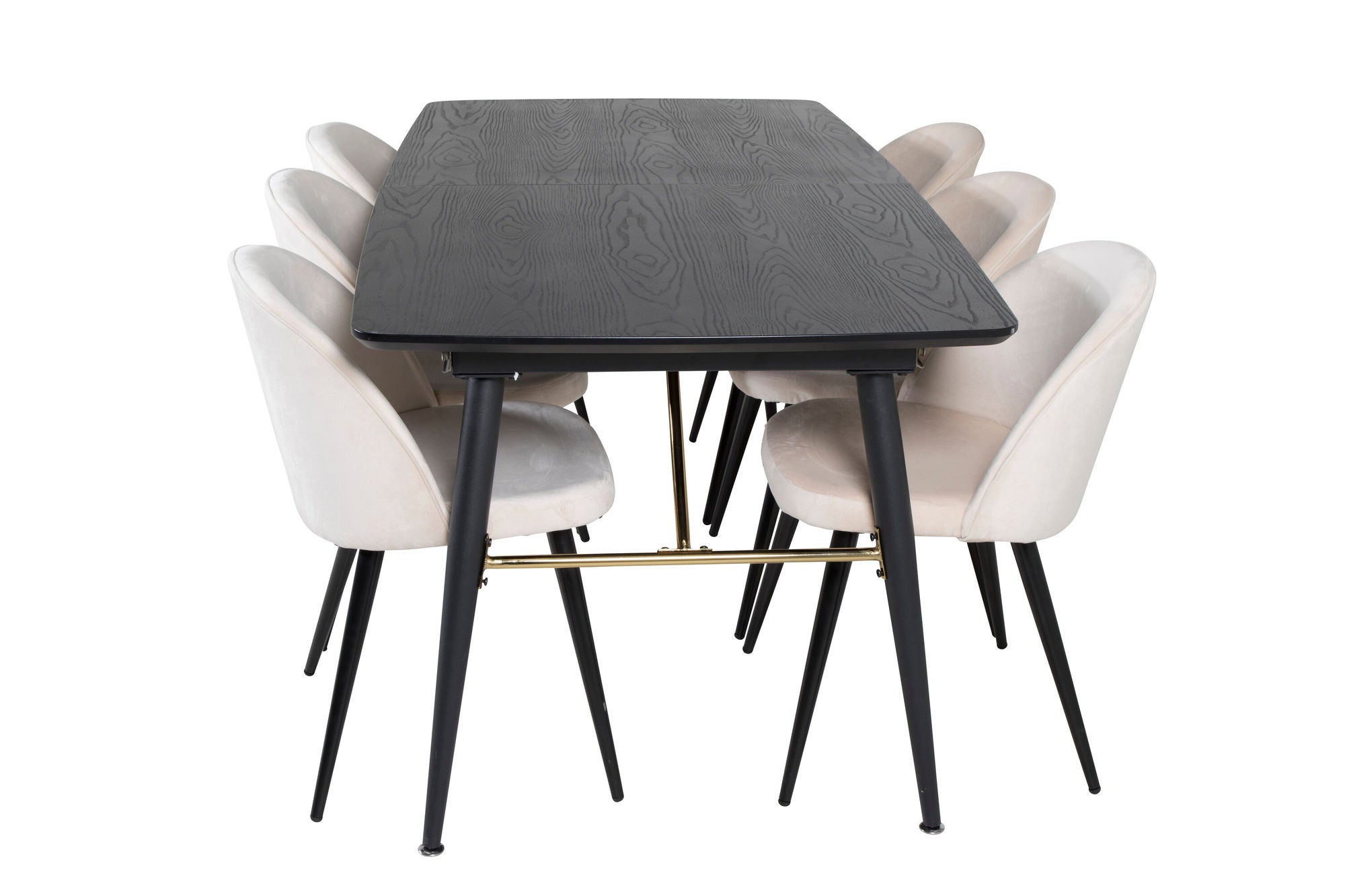 Venture Home Gold Extention bord - 180/220*85*H76 Black Veneer - Black legs - Brass details+Velvet Spisebordsstol - Beige / Black_6