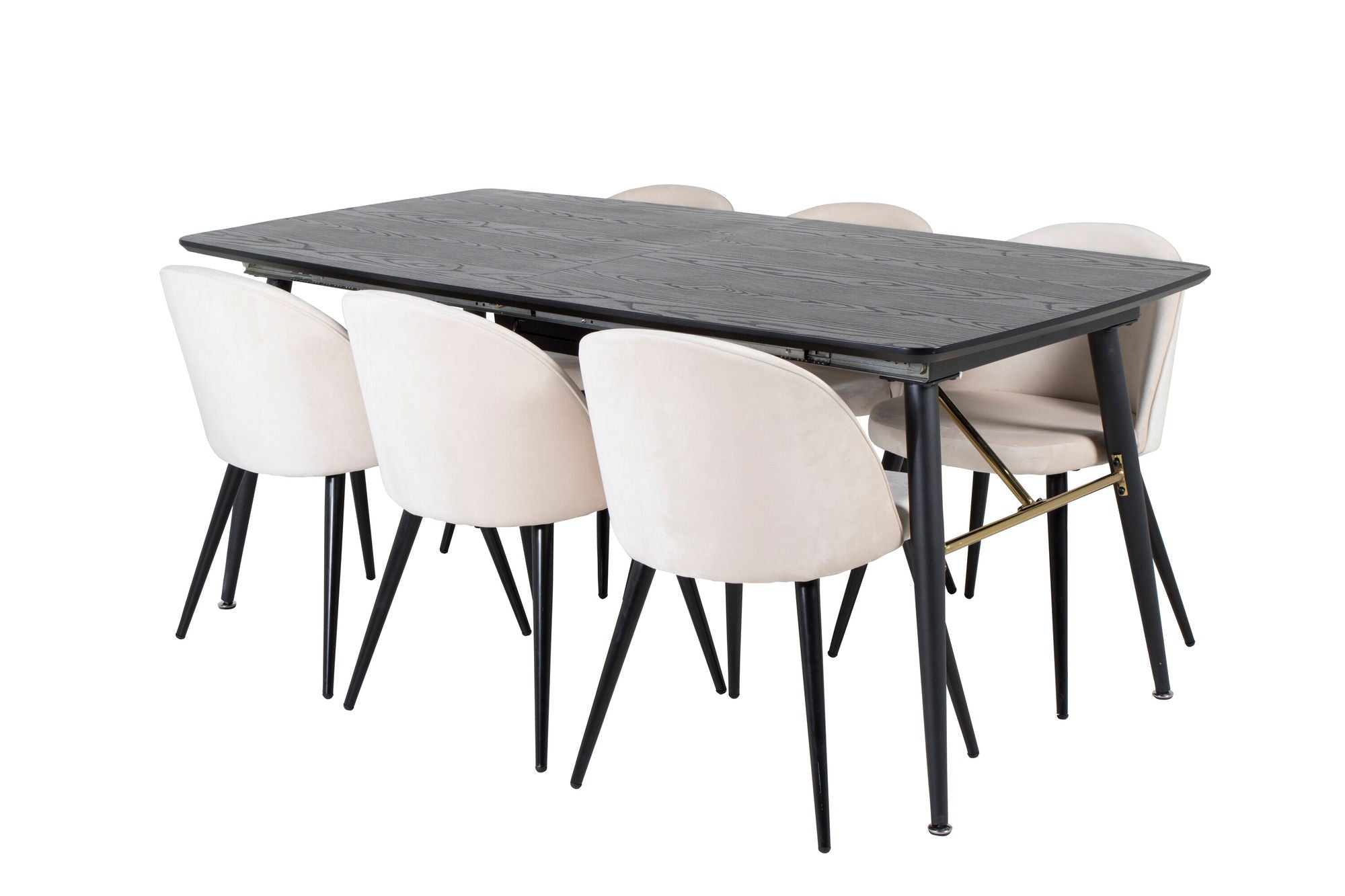 Venture Home Gold Extention bord - 180/220*85*H76 Black Veneer - Black legs - Brass details+Velvet Spisebordsstol - Beige / Black_6
