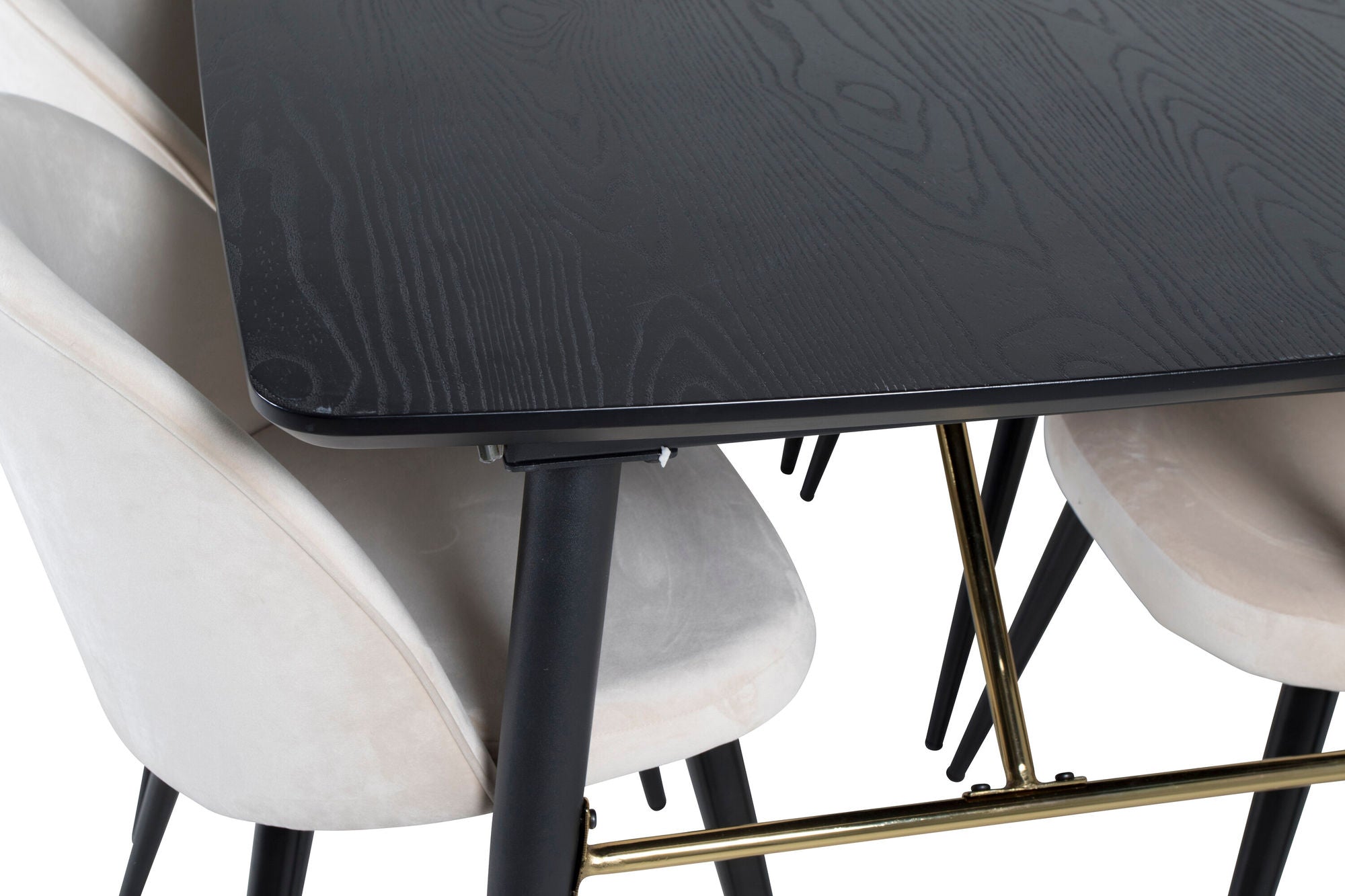 Venture Home Gold Extention bord - 180/220*85*H76 Black Veneer - Black legs - Brass details+Velvet Spisebordsstol - Beige / Black_6