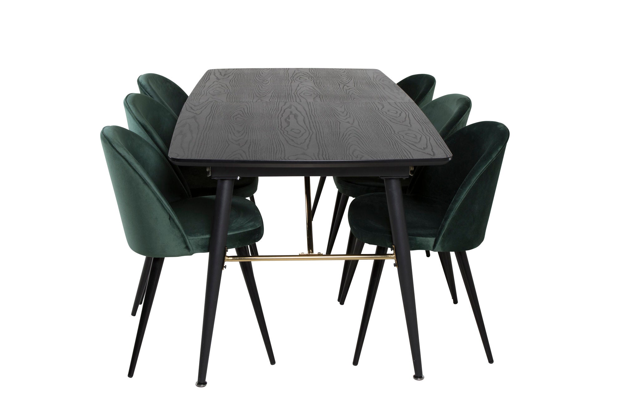 Venture Home Gold Extention bord - 180/220*85*H76 Black Veneer - Black legs - Brass details+Velvet Spisebordsstol - Green / Black_6