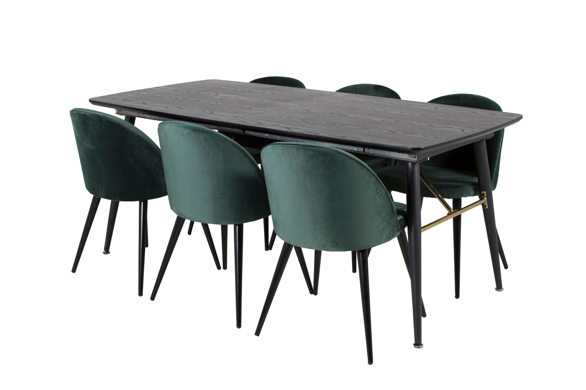 Venture Home Gold Extention bord - 180/220*85*H76 Black Veneer - Black legs - Brass details+Velvet Spisebordsstol - Green / Black_6