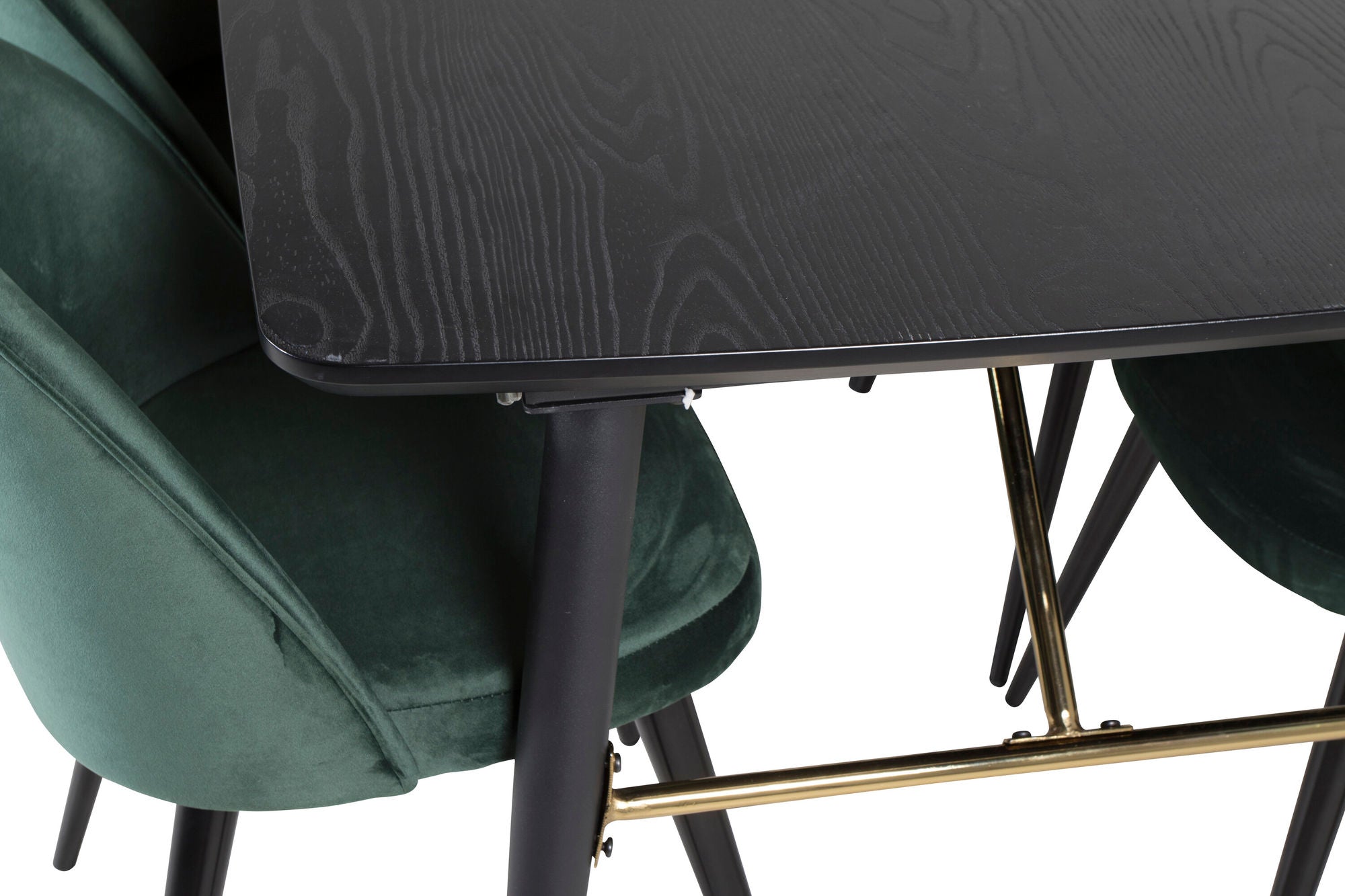 Venture Home Gold Extention bord - 180/220*85*H76 Black Veneer - Black legs - Brass details+Velvet Spisebordsstol - Green / Black_6