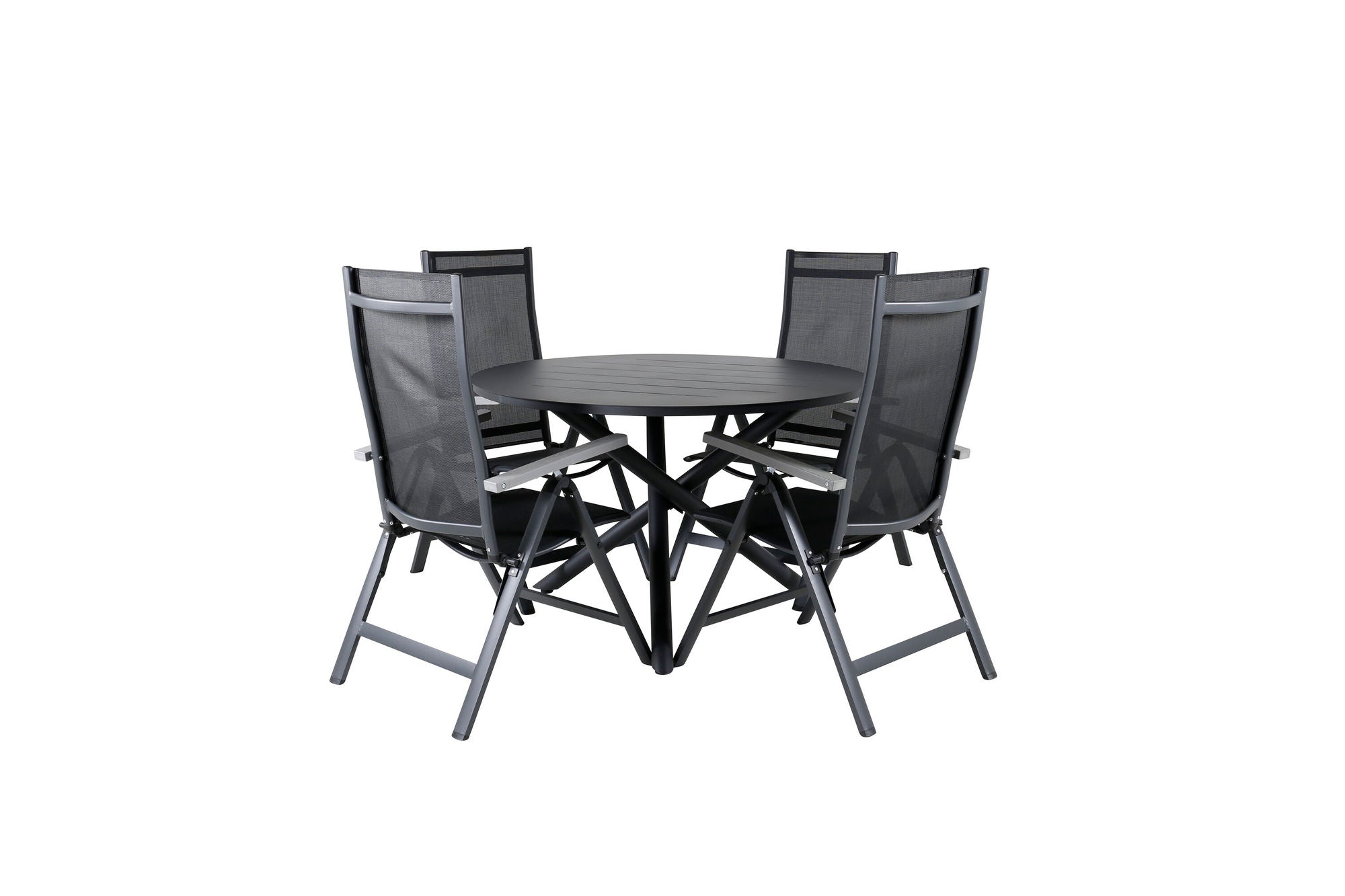 Venture Home Alma spisebord - Black Alu - ø120cm+Albany Light 5-pos - black / Black textilene and grey teak_4