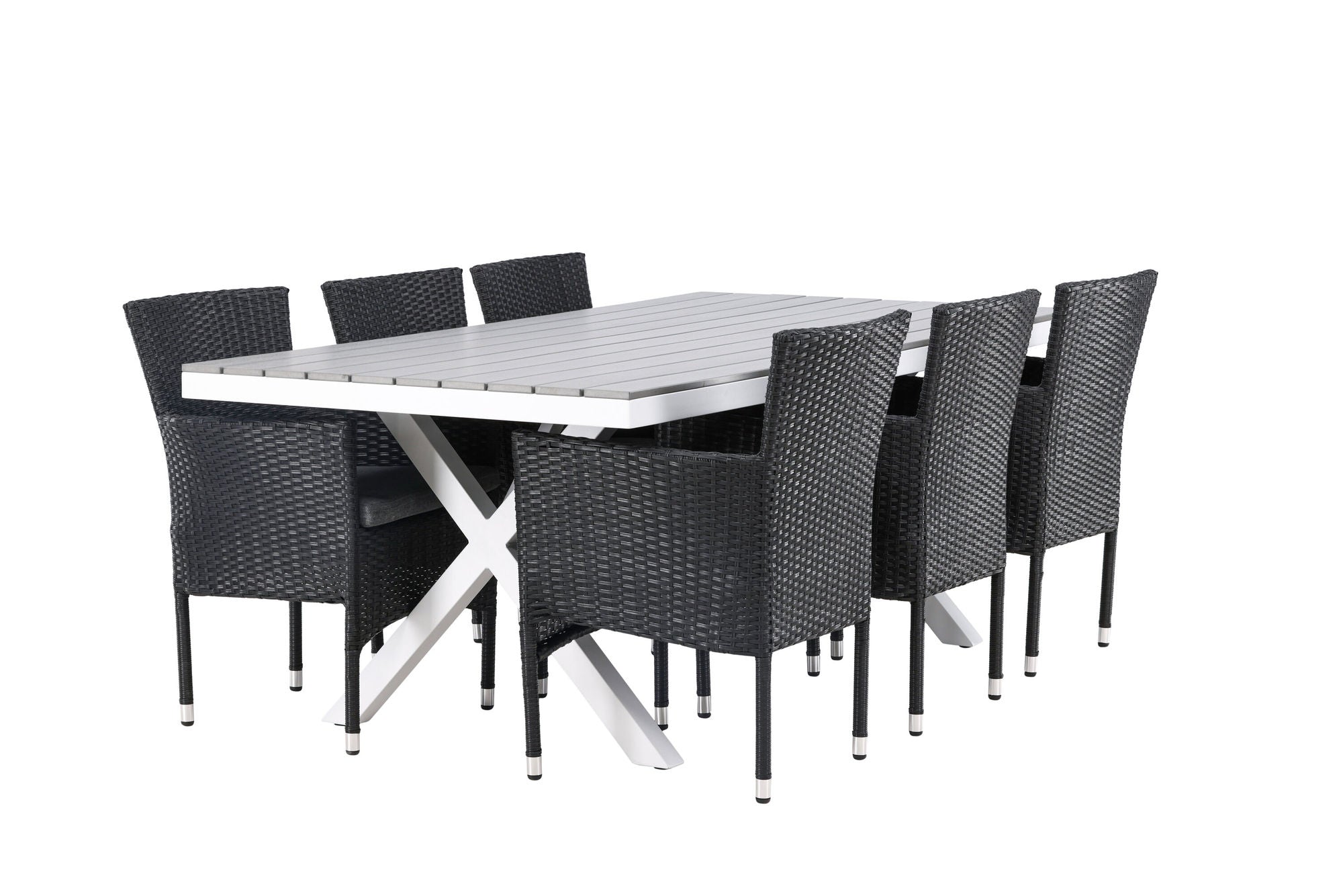 Venture Home Garcia Diningbord Alumnium - White / Light Grey Aintwood / Rectangular 100*200* +Malina Diningchair Alumnium - Black / Wicker _6