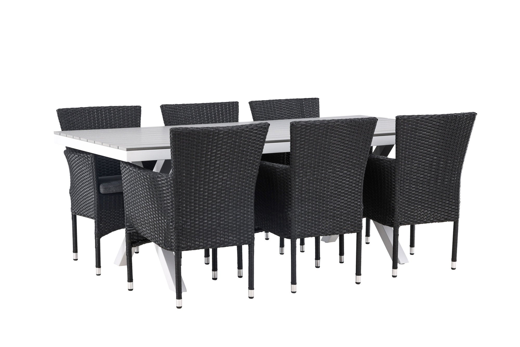 Venture Home Garcia Diningbord Alumnium - White / Light Grey Aintwood / Rectangular 100*200* +Malina Diningchair Alumnium - Black / Wicker _6