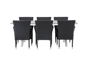 Venture Home Garcia Diningbord Alumnium - White / Light Grey Aintwood / Rectangular 100*200* +Malina Diningchair Alumnium - Black / Wicker _6