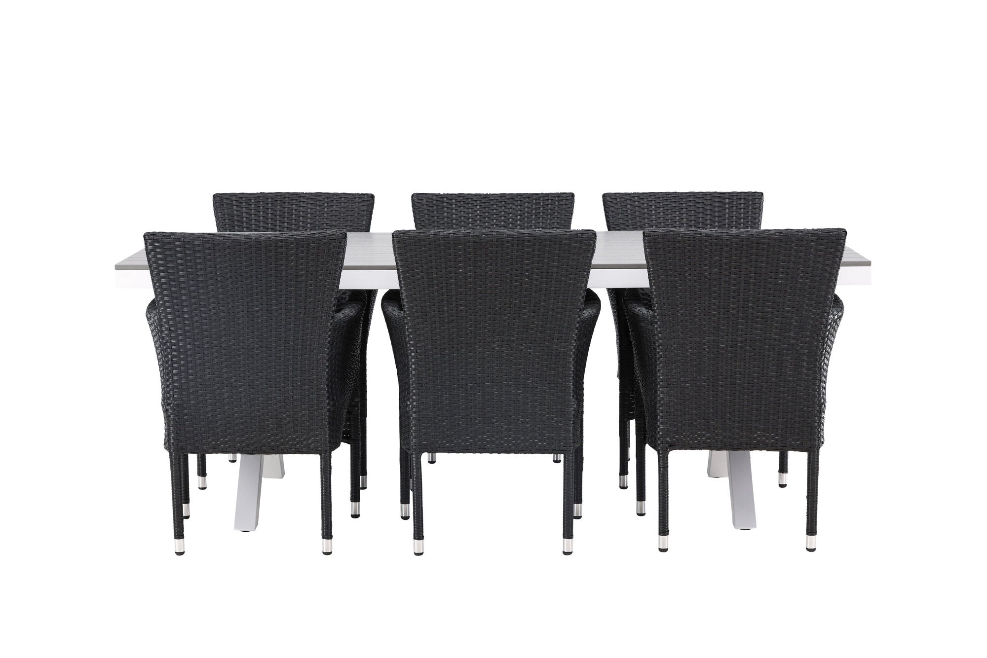 Venture Home Garcia Diningbord Alumnium - White / Light Grey Aintwood / Rectangular 100*200* +Malina Diningchair Alumnium - Black / Wicker _6