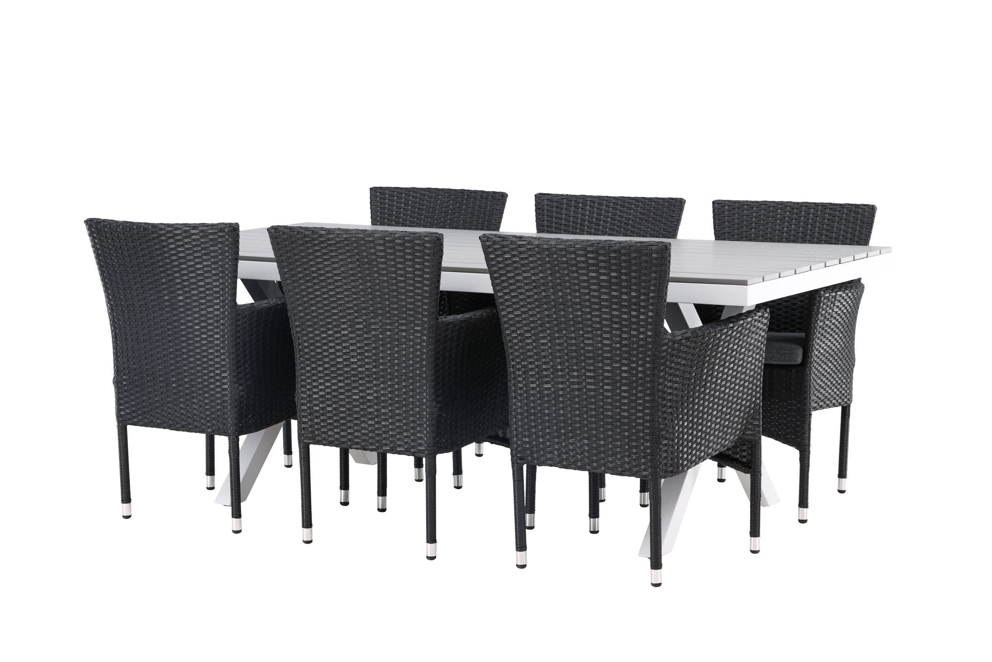 Venture Home Garcia Diningbord Alumnium - White / Light Grey Aintwood / Rectangular 100*200* +Malina Diningchair Alumnium - Black / Wicker _6