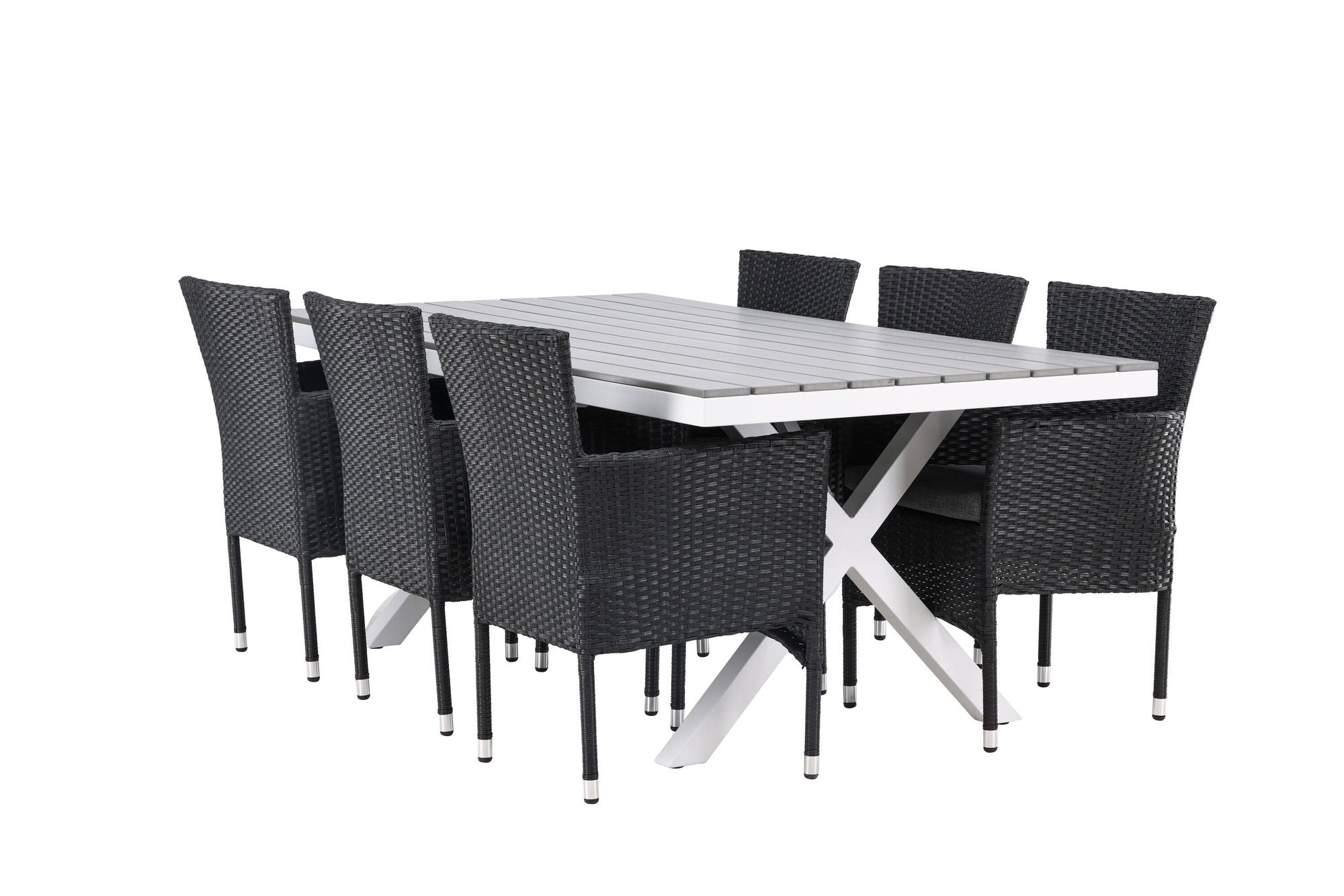 Venture Home Garcia Diningbord Alumnium - White / Light Grey Aintwood / Rectangular 100*200* +Malina Diningchair Alumnium - Black / Wicker _6