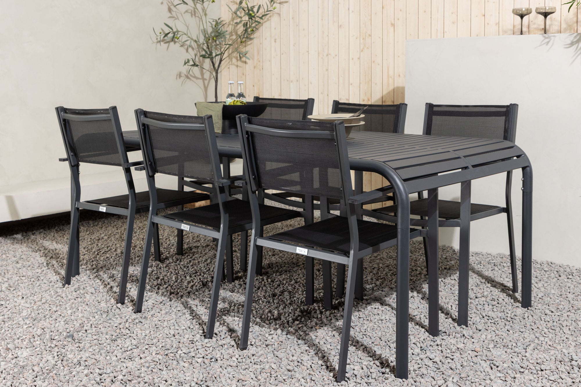 Venture Home Borneo Diningbord Aluminium - Black / Rectangular 100*200* +Copacabana Stacking stol - Black/Black - Ersätter 4131-408 _6