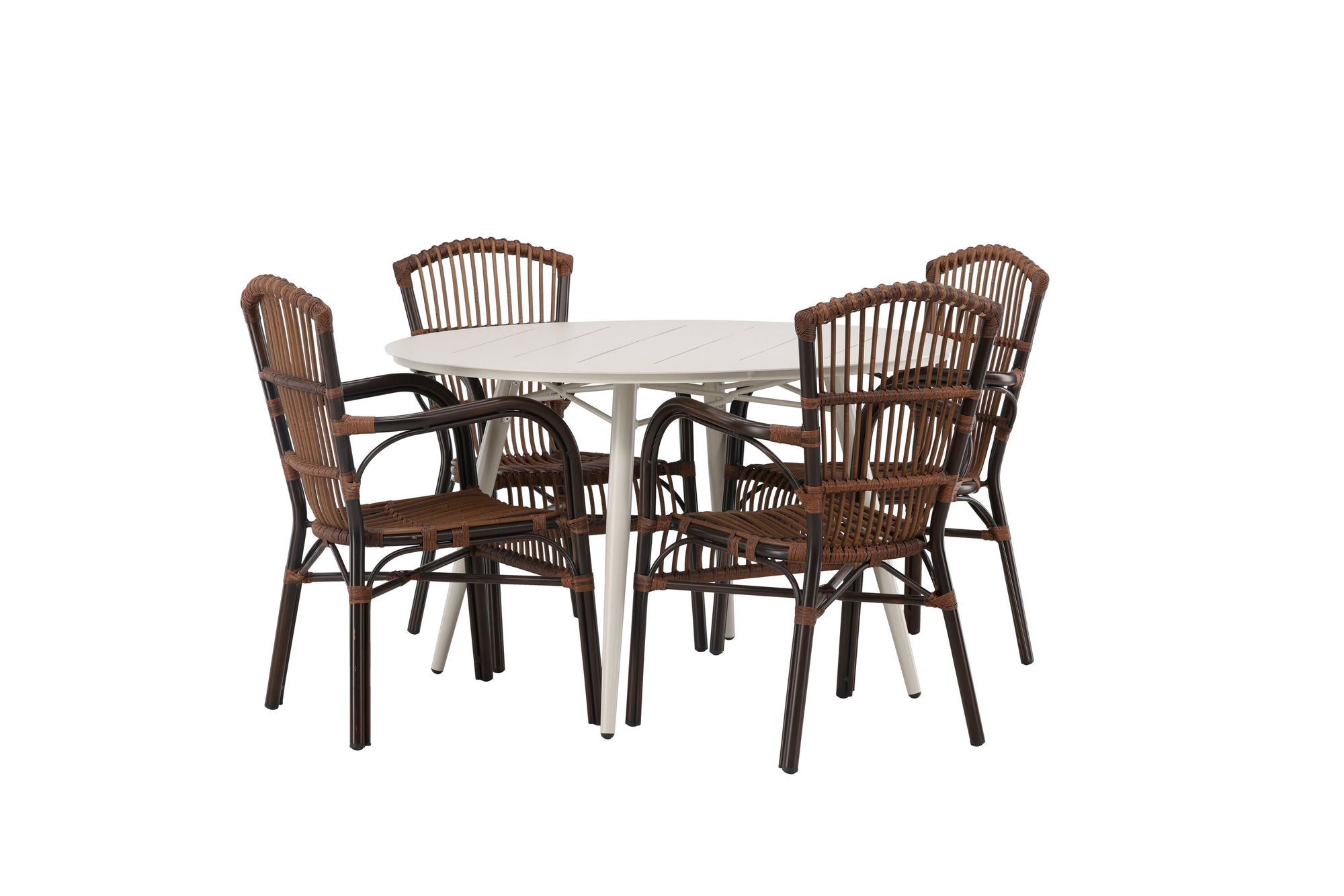 Venture Home Lina spisebord - Beige - rund 120 cm +Galera Diningchair Aluminium - Brown / Wicker _4