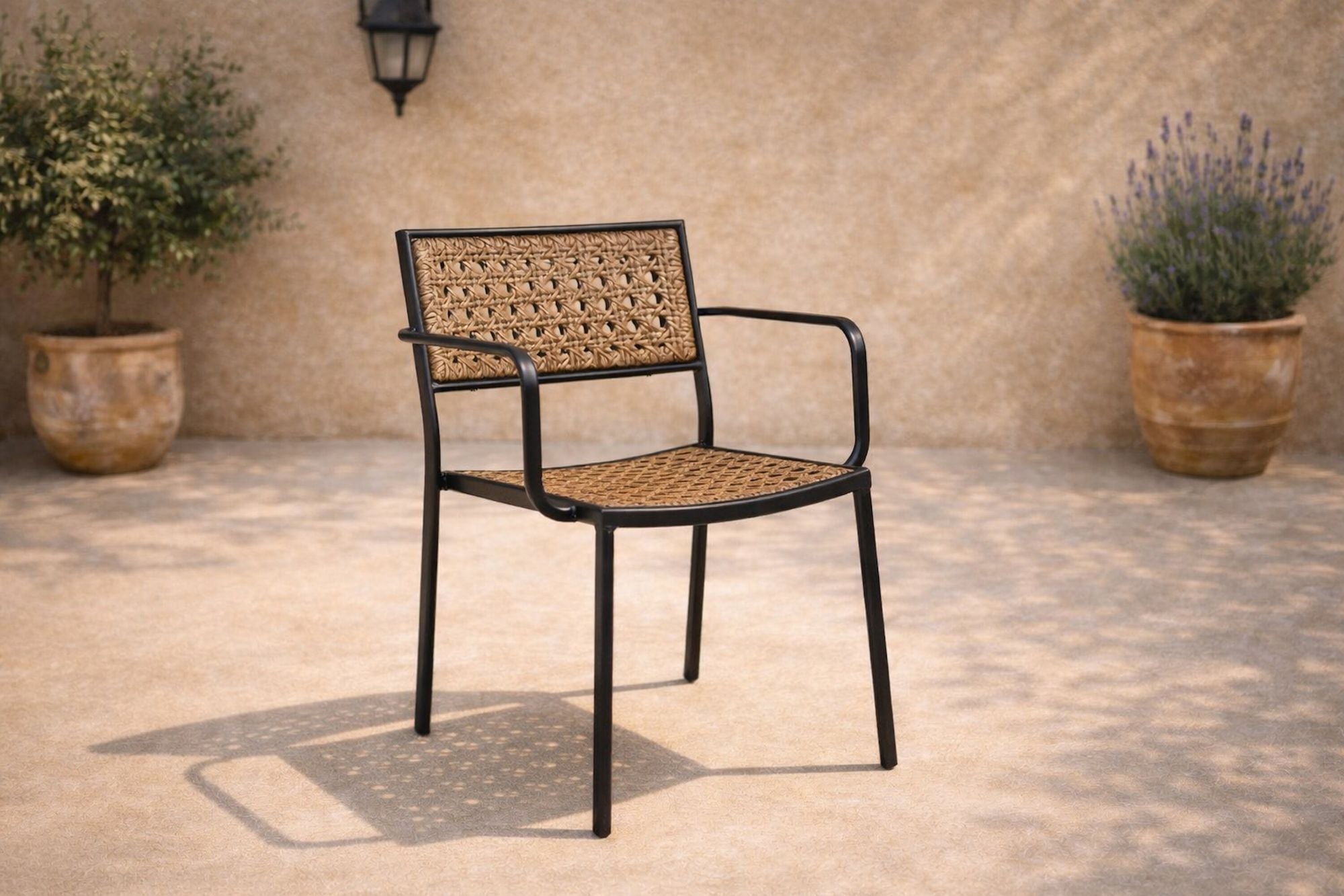 Venture Home Paola Spisebordsstol 4-pack - Black Steel / Nature Wicker / Black Cushion