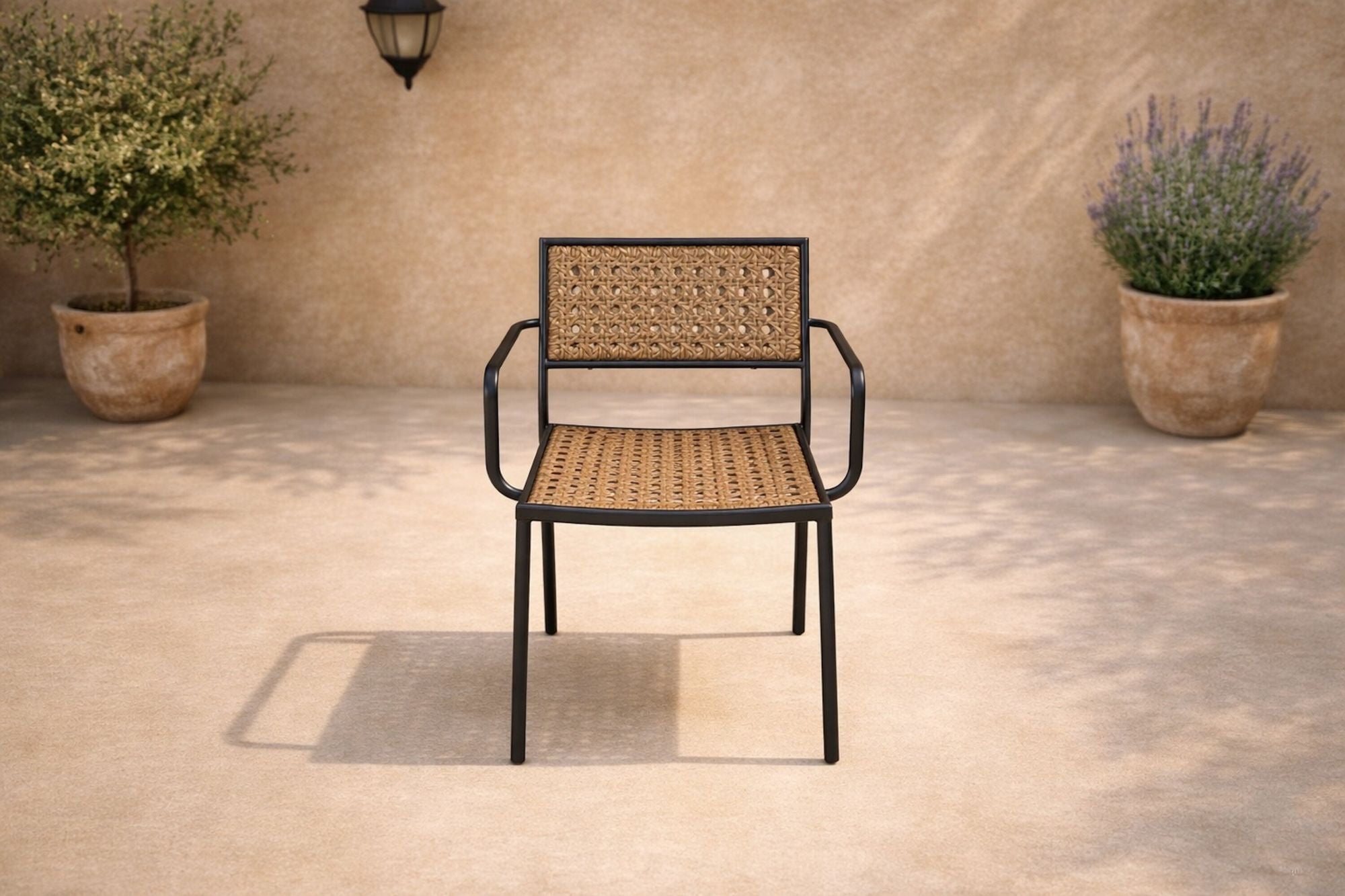 Venture Home Paola Spisebordsstol 4-pack - Black Steel / Nature Wicker / Black Cushion