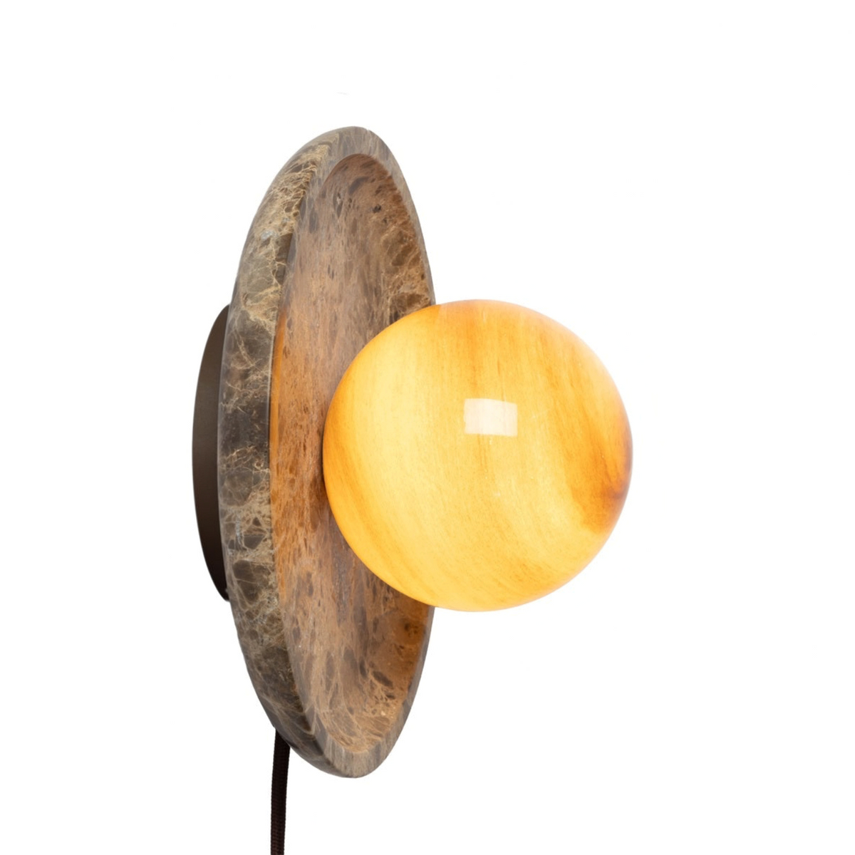 My Store 5 Tivoli brown marble and glass disc wall lamp with a spherical glowing light