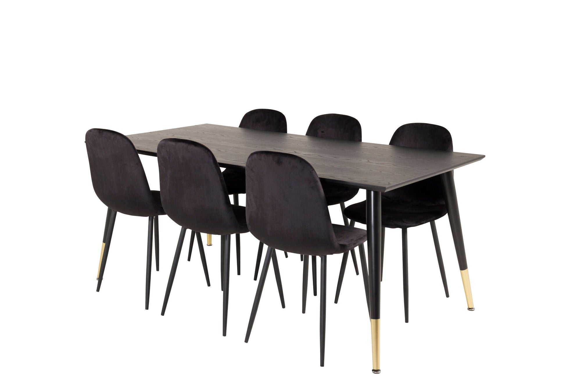 Venture Home Dipp spisebord - 180*90cm - Black Veneer / black legs w brass dipp +Polar Spisebordsstol - Black legs / Black Velvet_6